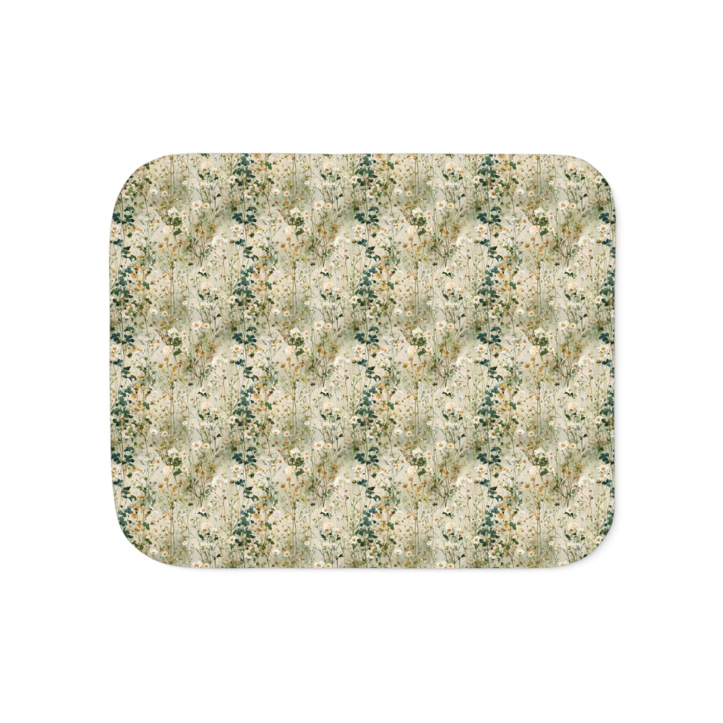 Vintage Wildflower Floral Pattern Sherpa Blanket | Neutral Botanical Throw
