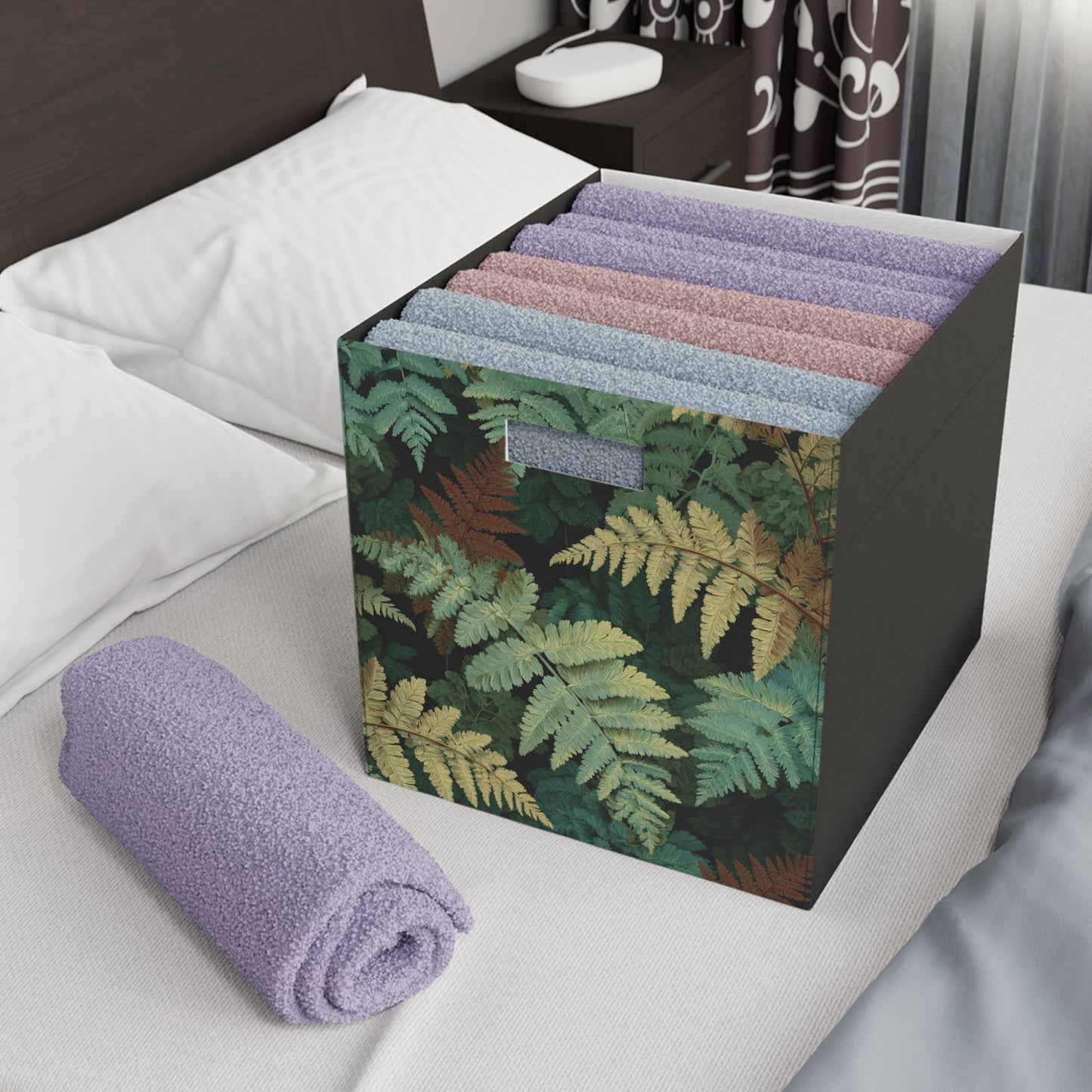 Fern Leaves Pattern Felt Storage Box | Botanical Closet Organizer