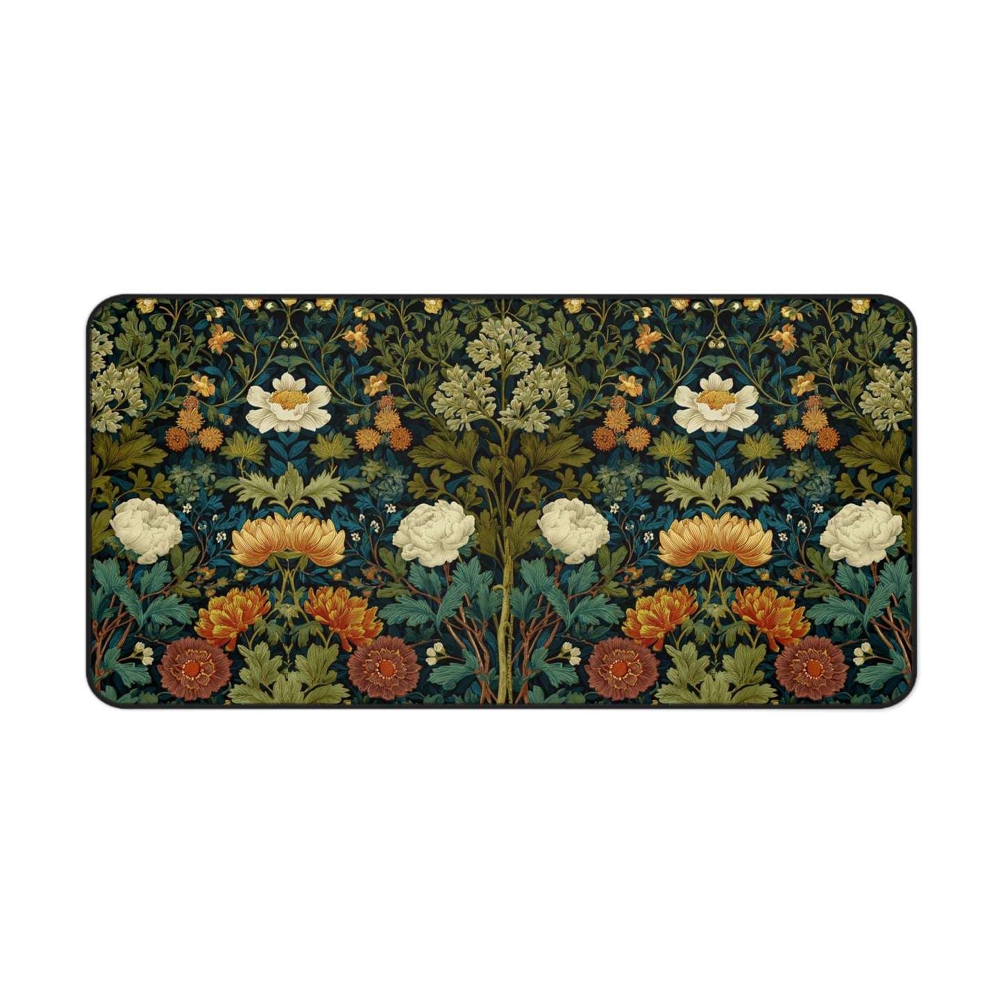 William Morris Style Floral Pattern Desk Mat | Botanical Vintage Flower Mouse Pad