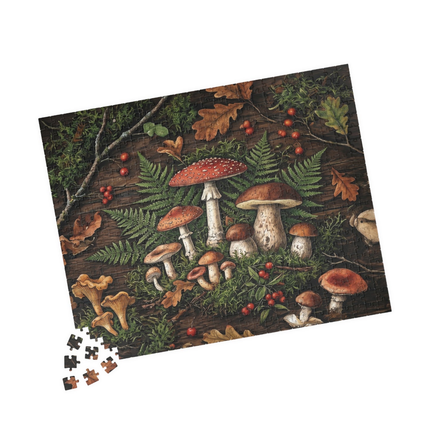 Woodland Mushroom Illustration Puzzle | 110, 252, 520, or 1014 Jigsaw Puzzle