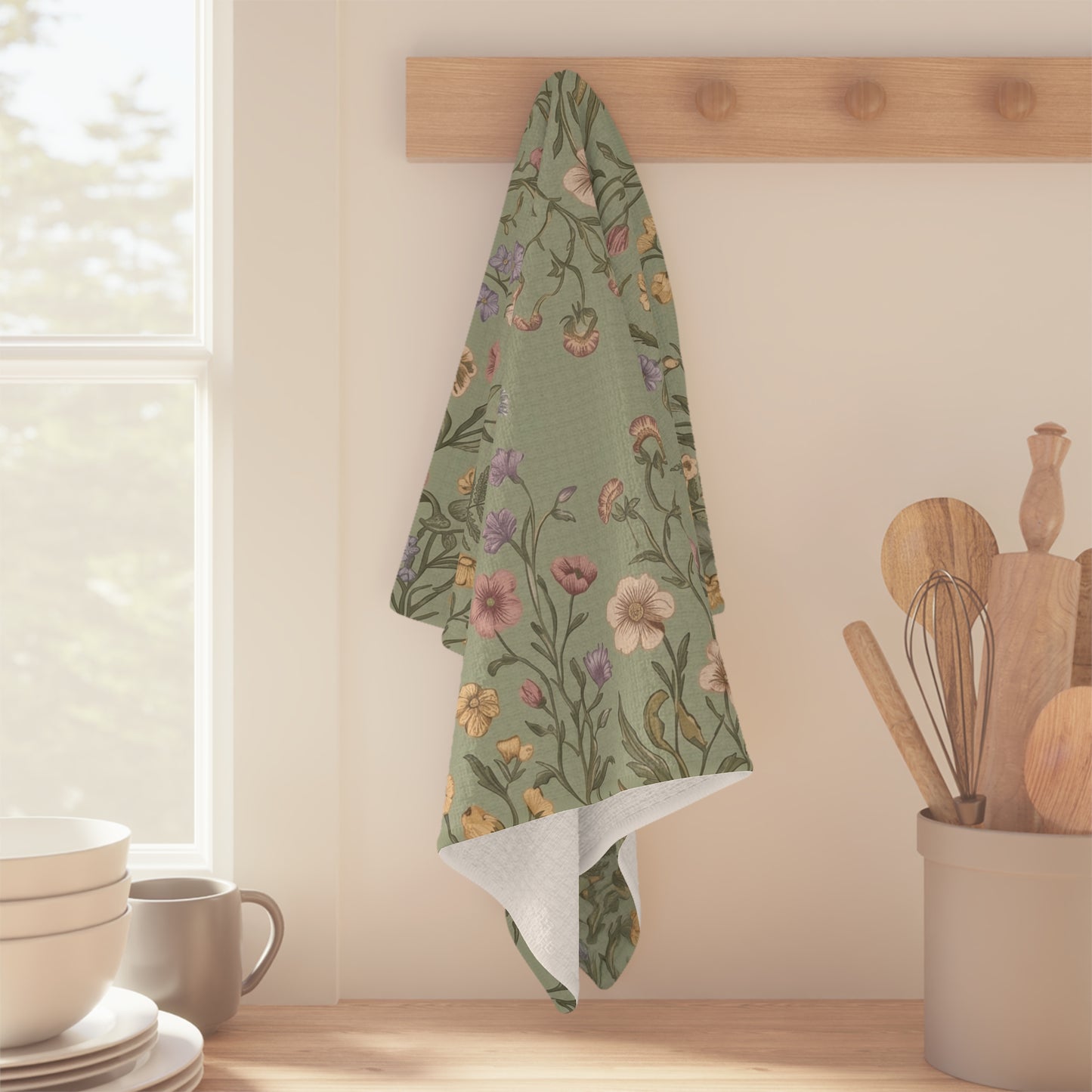 Vintage Wildflower Pattern Microfiber Tea Towel | Botanical Floral Kitchen Linen
