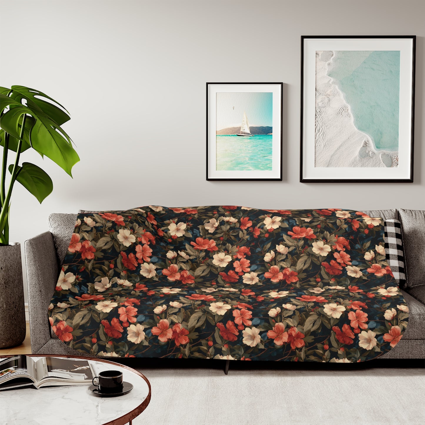 Vintage Floral Sherpa Blanket | Cozy Throw, Rustic Rose Pattern