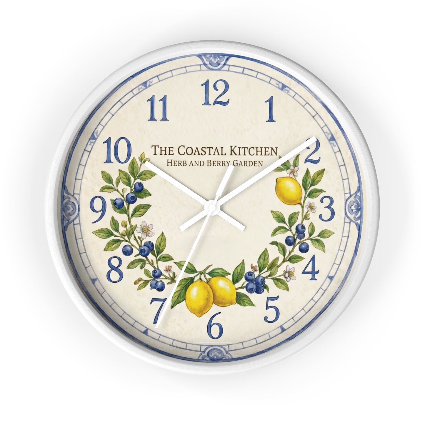 Lemon & Blueberry Wreath Wall Clock | Coastal Kitchen Herb Garden