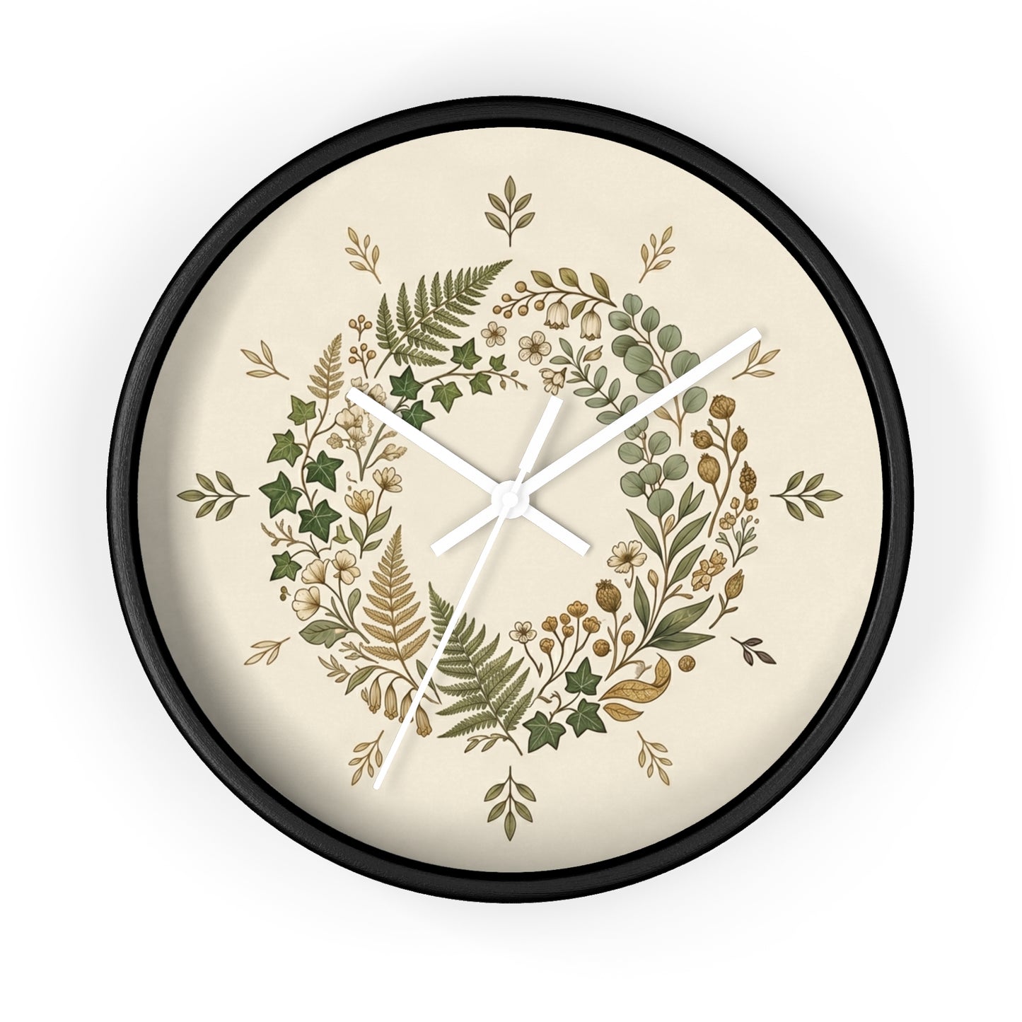 Botanical Wreath Wall Clock | Neutral Fern Floral Clock