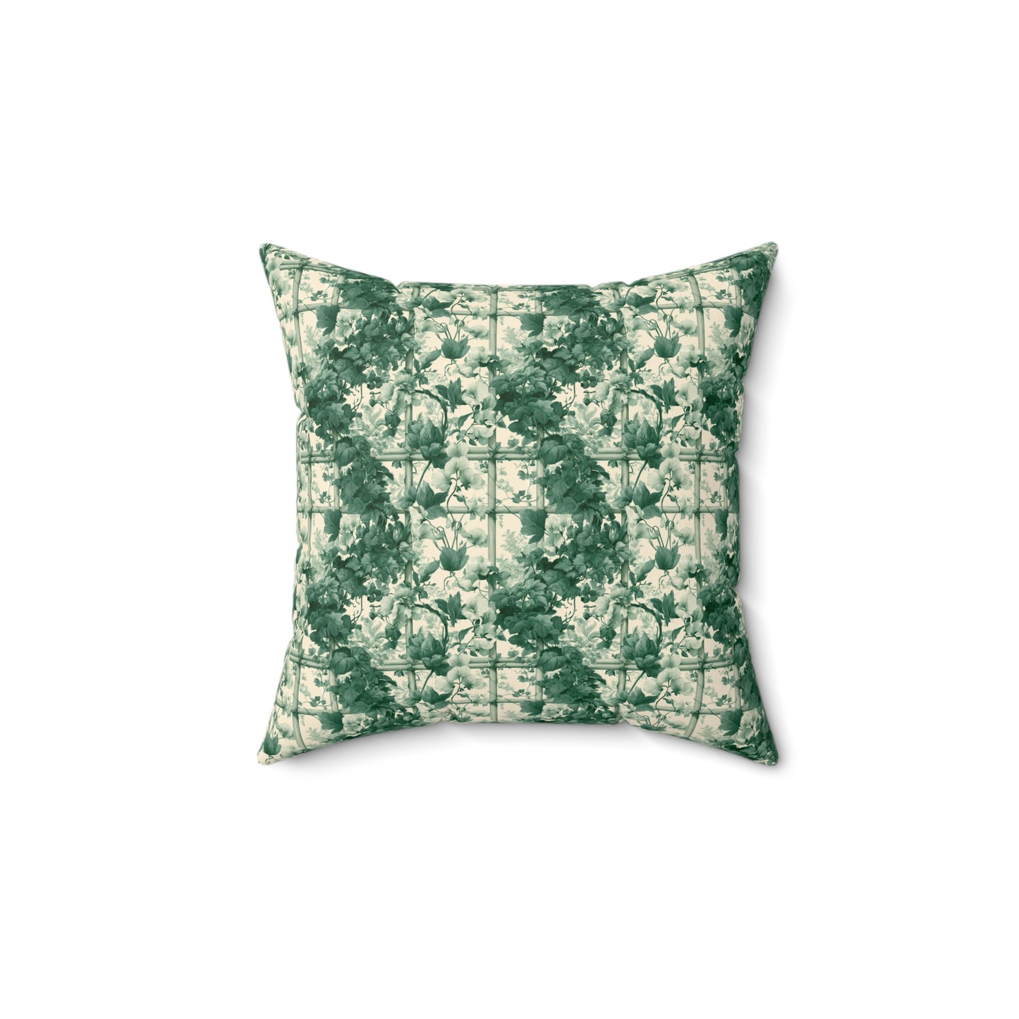 Green Floral Toile Pillow | Botanical Pattern Square Pillow