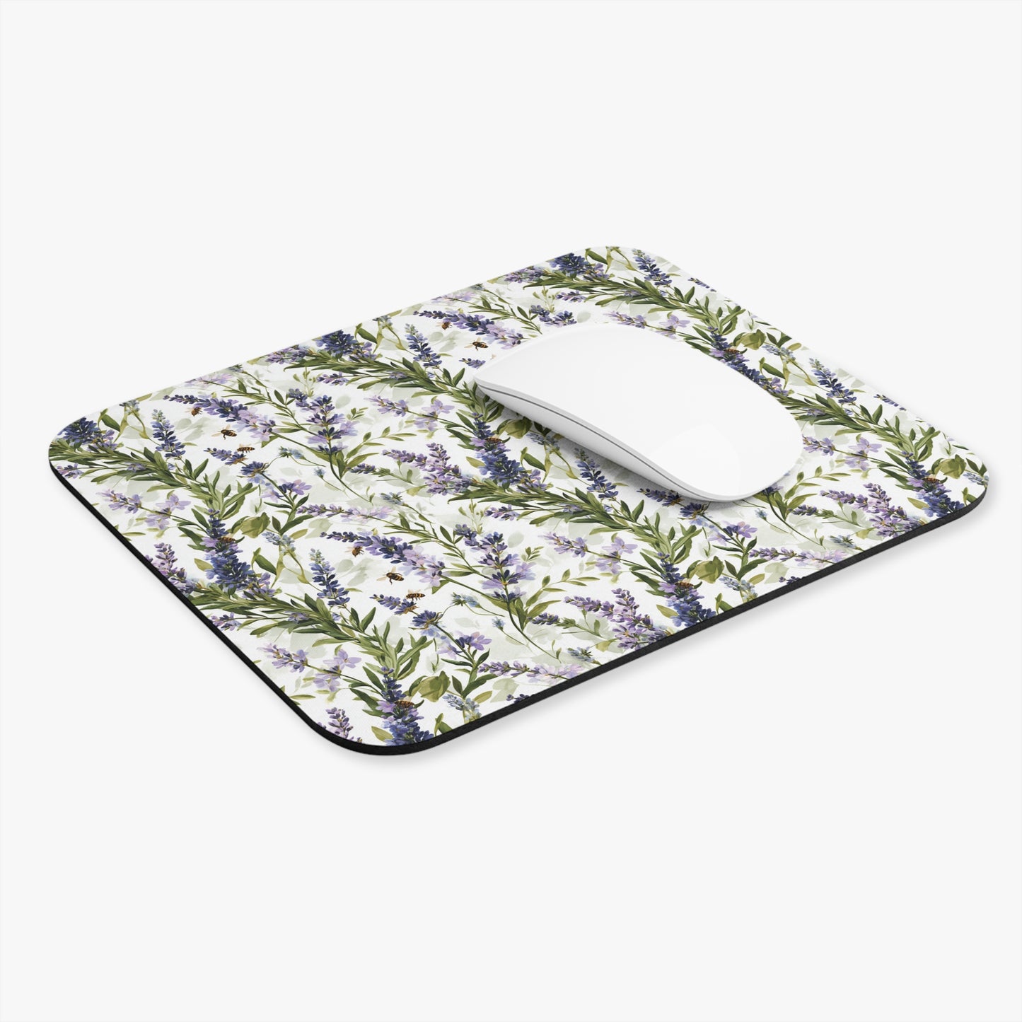 Lavender Sprigs Bee Pattern Mouse Pad | Floral Desk Mat, Bees, Botanical