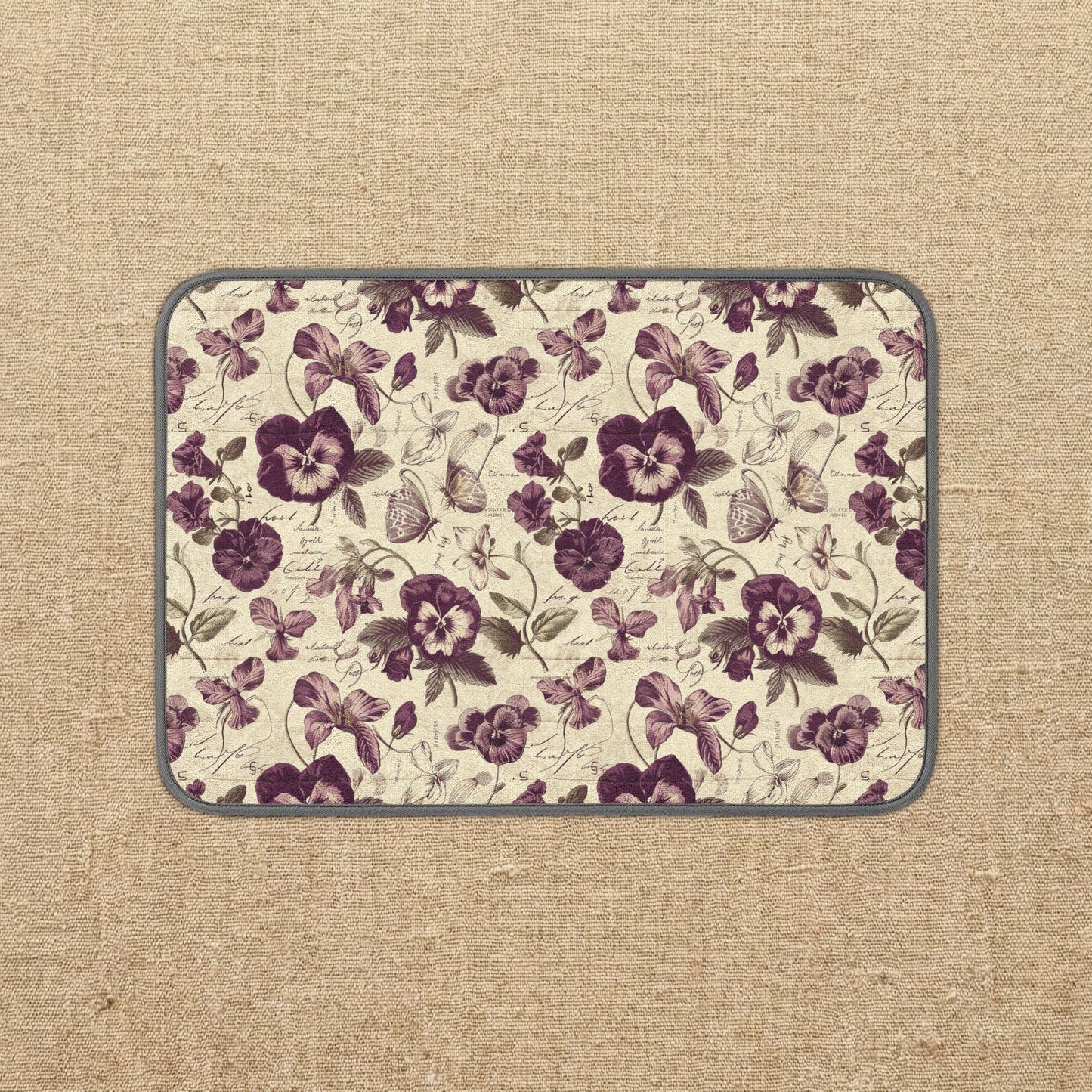 Vintage Purple Pansy Floral Microfiber Kitchen Dish Mat