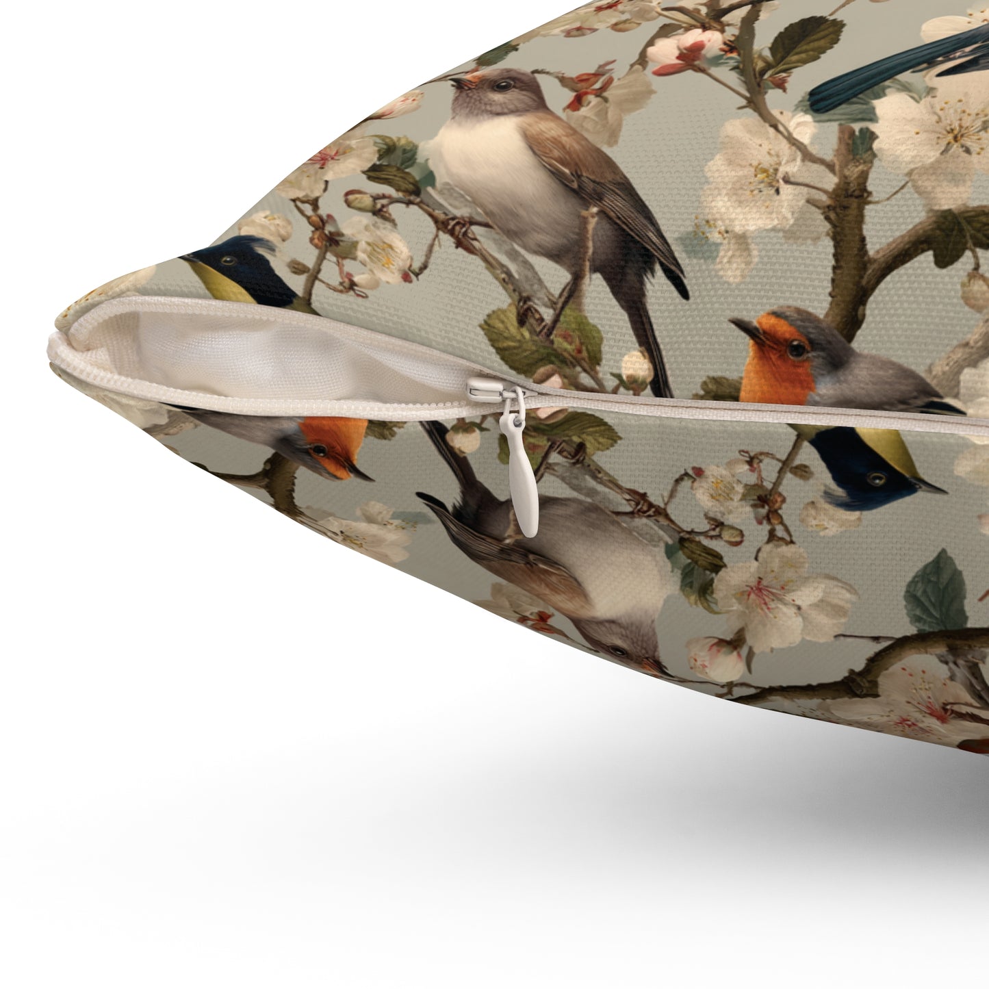 Vintage Floral Songbirds Pillow | Botanical Bird Pattern Square Pillow