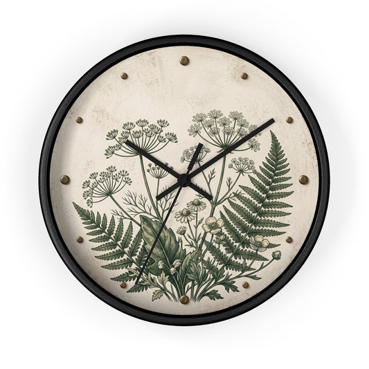 Vintage Botanical Fern Art Wall Clock | Herb Illustration Clock