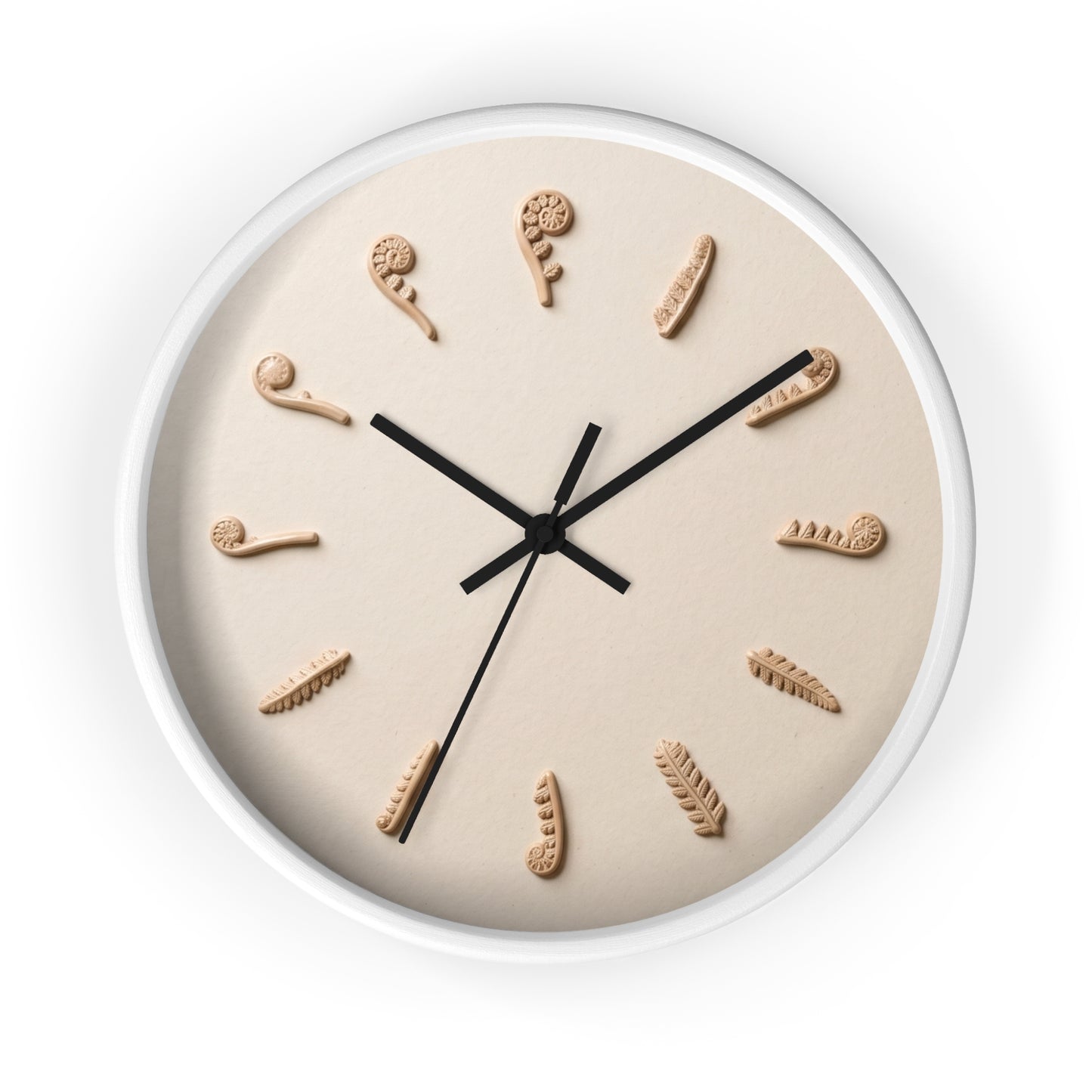 Clay Fern Motif Wall Clock | Minimal Botanical Timepiece