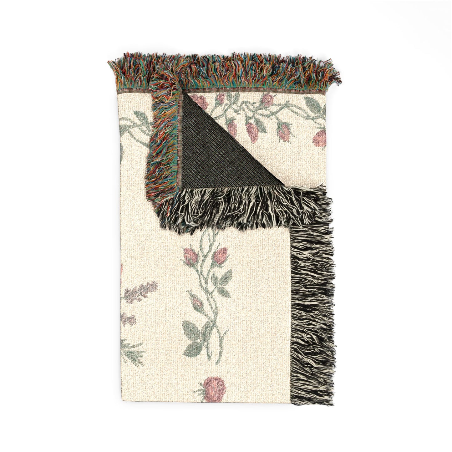 Vintage Rose Lavender Floral Woven Blanket | Tapestry Throw, Floral Fringe