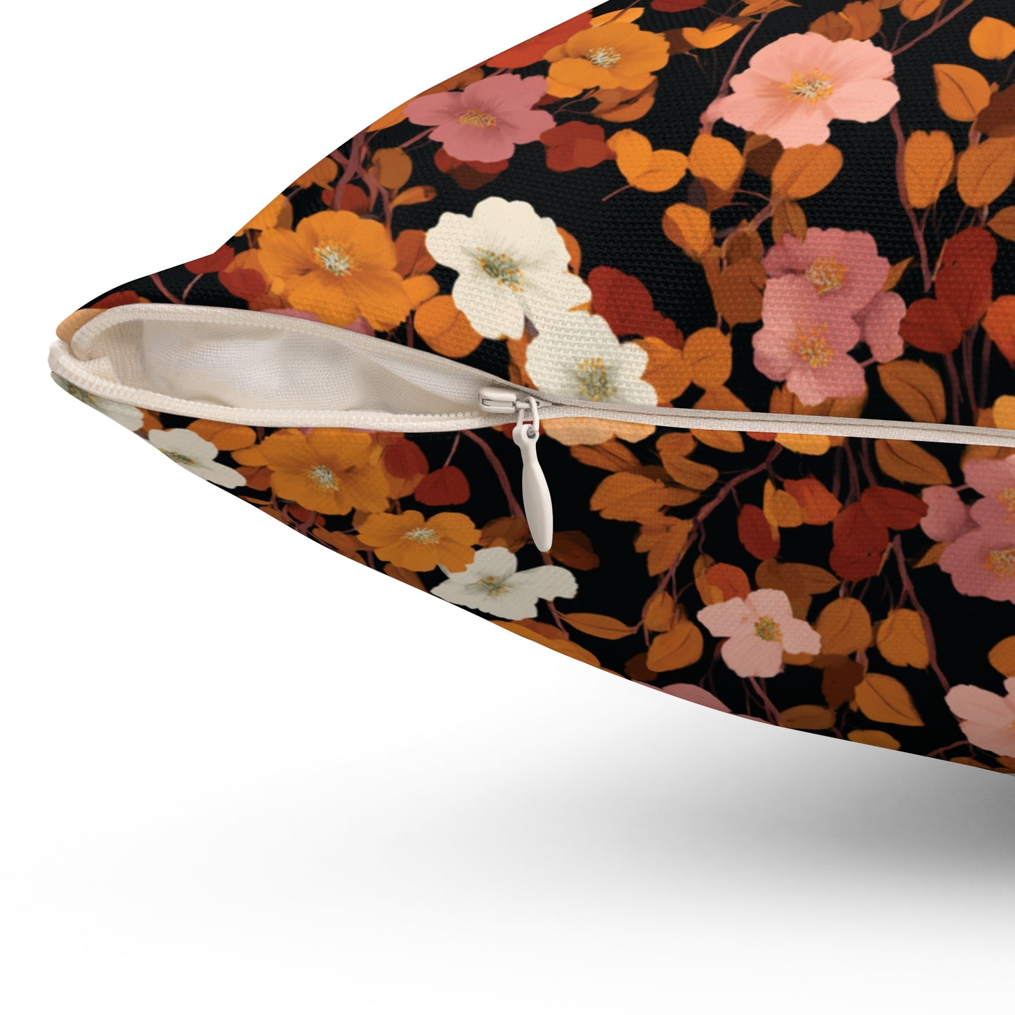 Vintage Floral Pattern Spun Polyester Square Pillow | Rust Orange Botanical Pillow