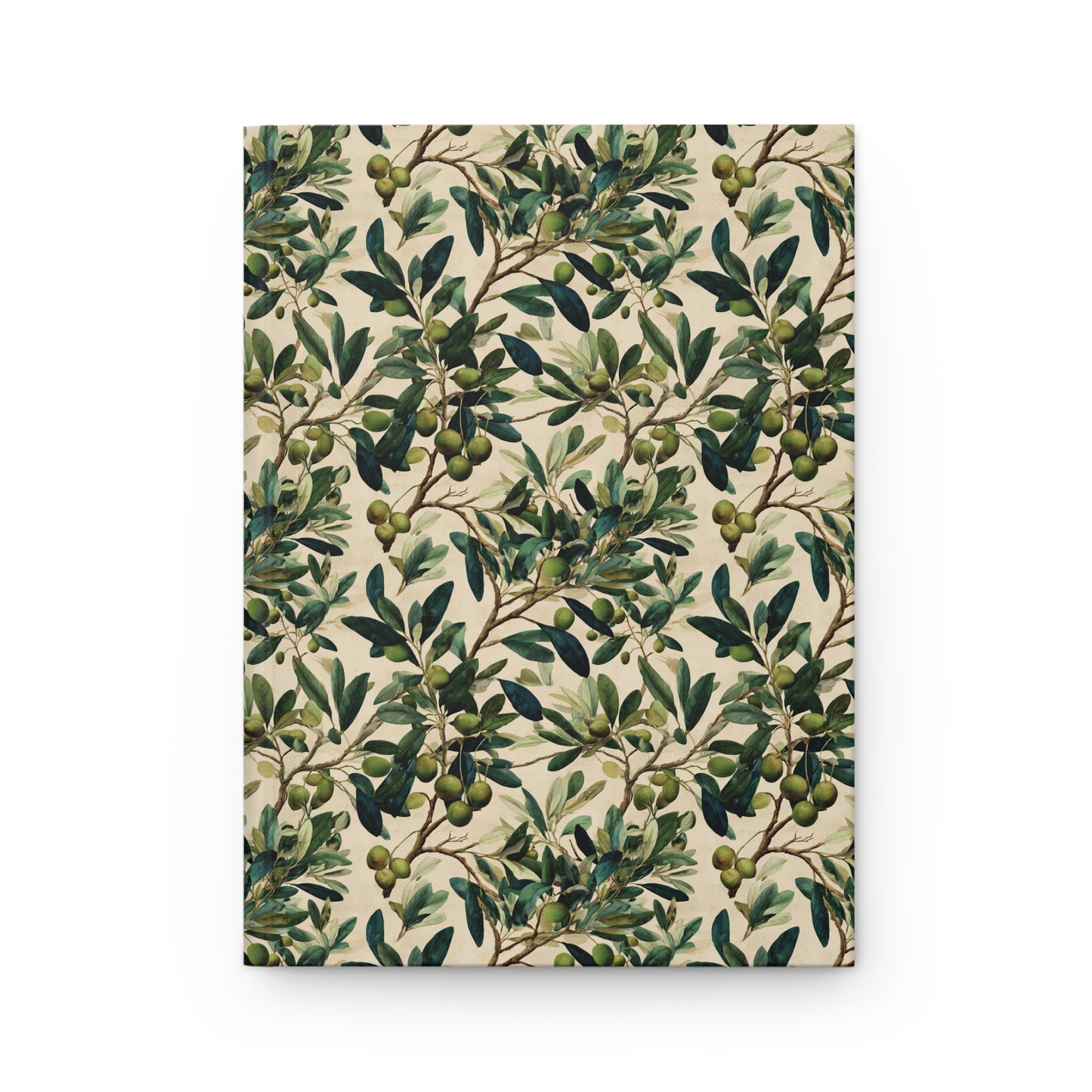 Olive Branch Pattern Hardcover Journal | Botanical Notebook, Vintage Green Leaves