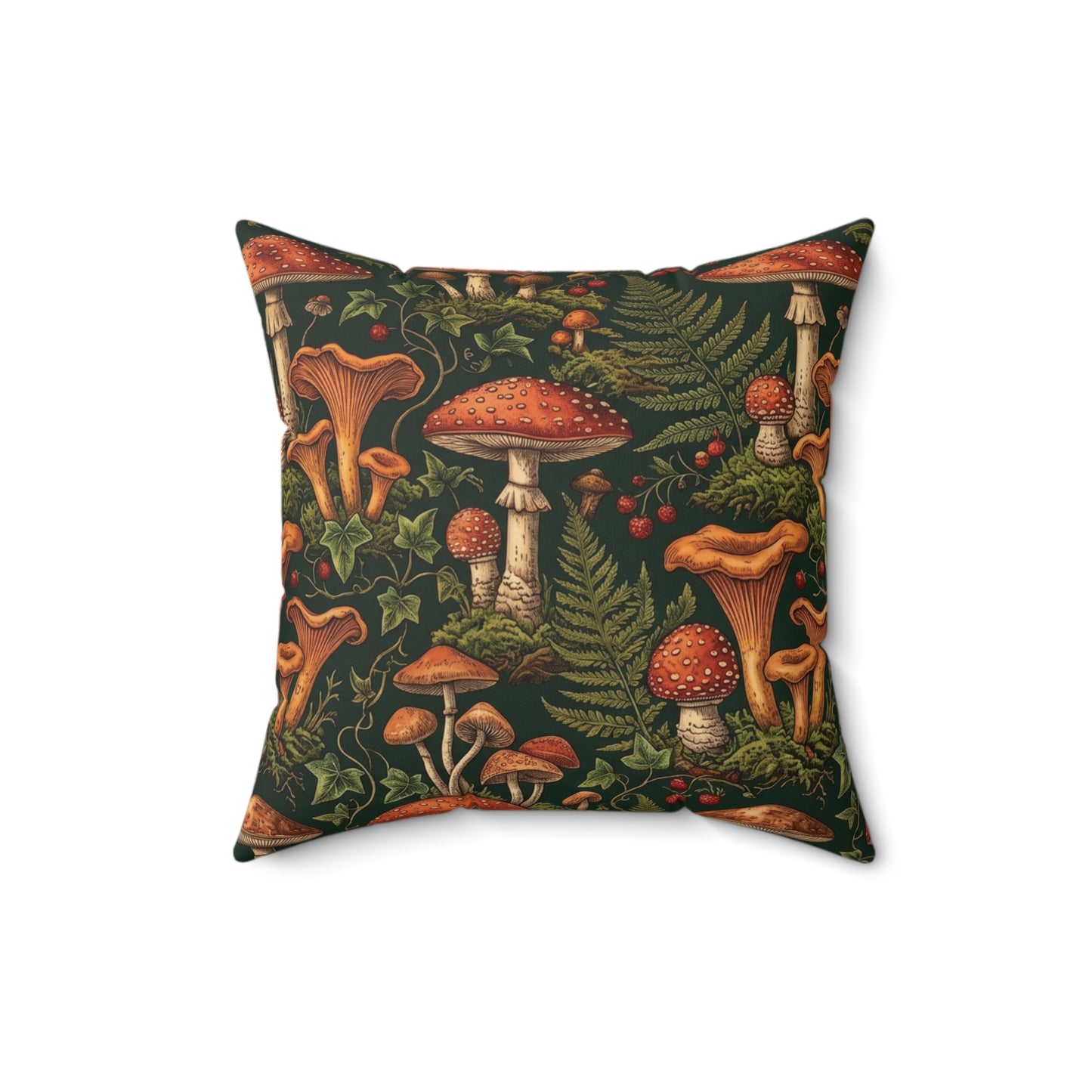 Autumn Mushrooms pillow | Forest fungi botanical throw pillow