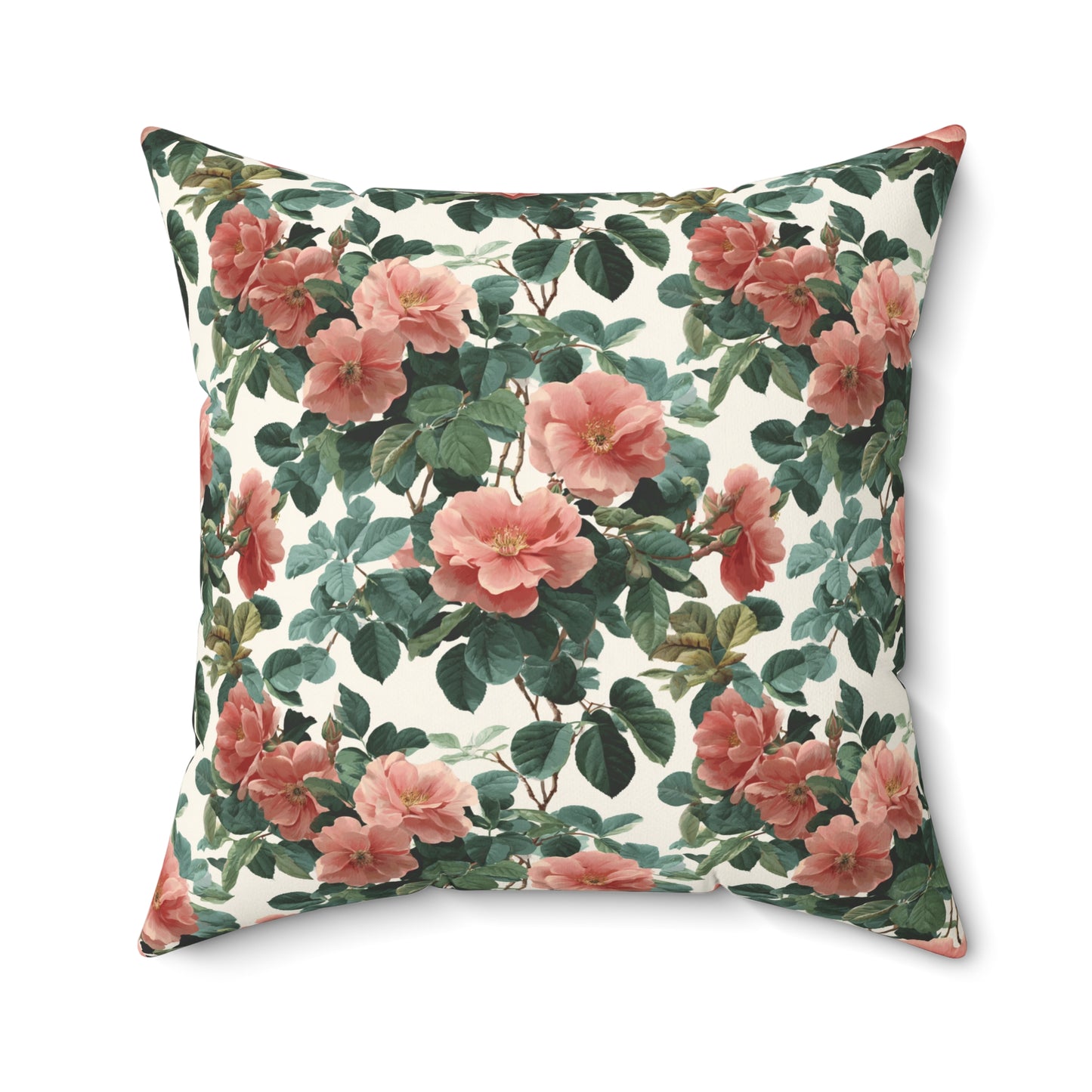 Vintage Pink Roses Floral Pillow | Spun Polyester Square Pillow