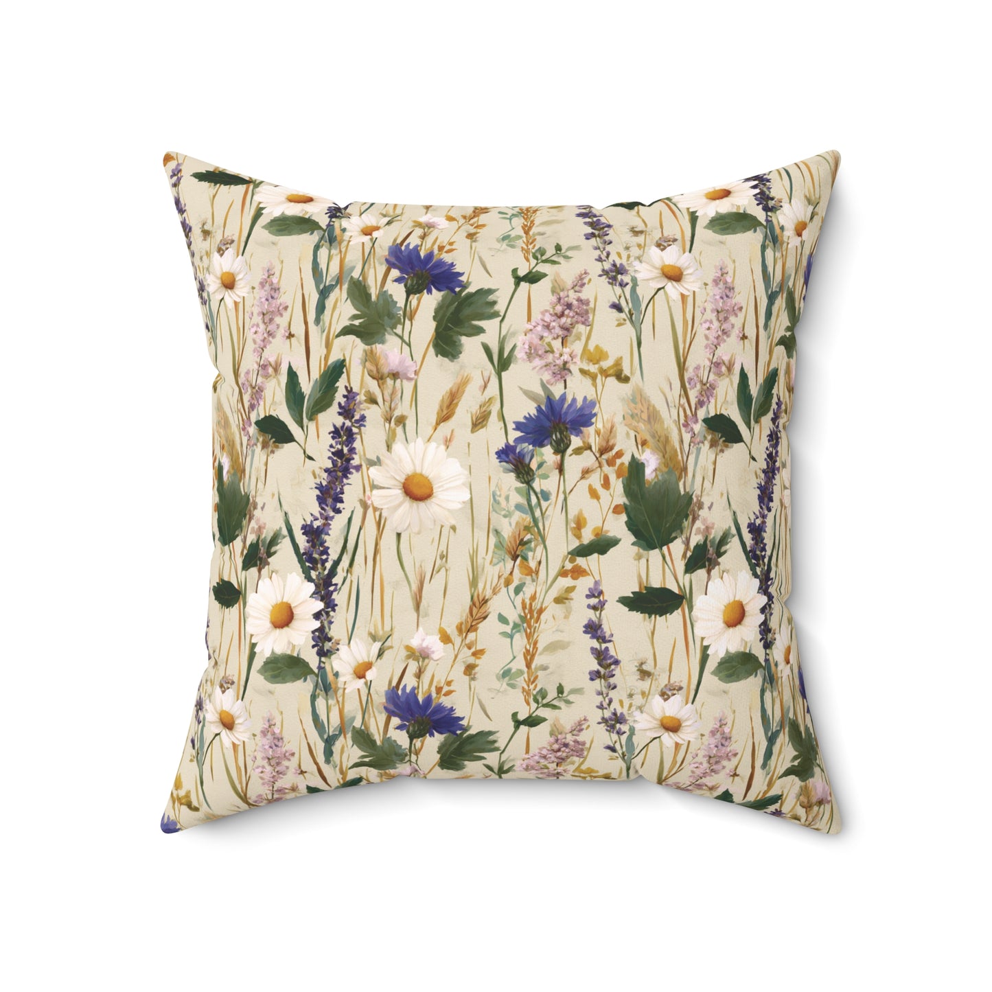 Wildflower Meadow Pillow | Daisies & Lavender Square Pillow