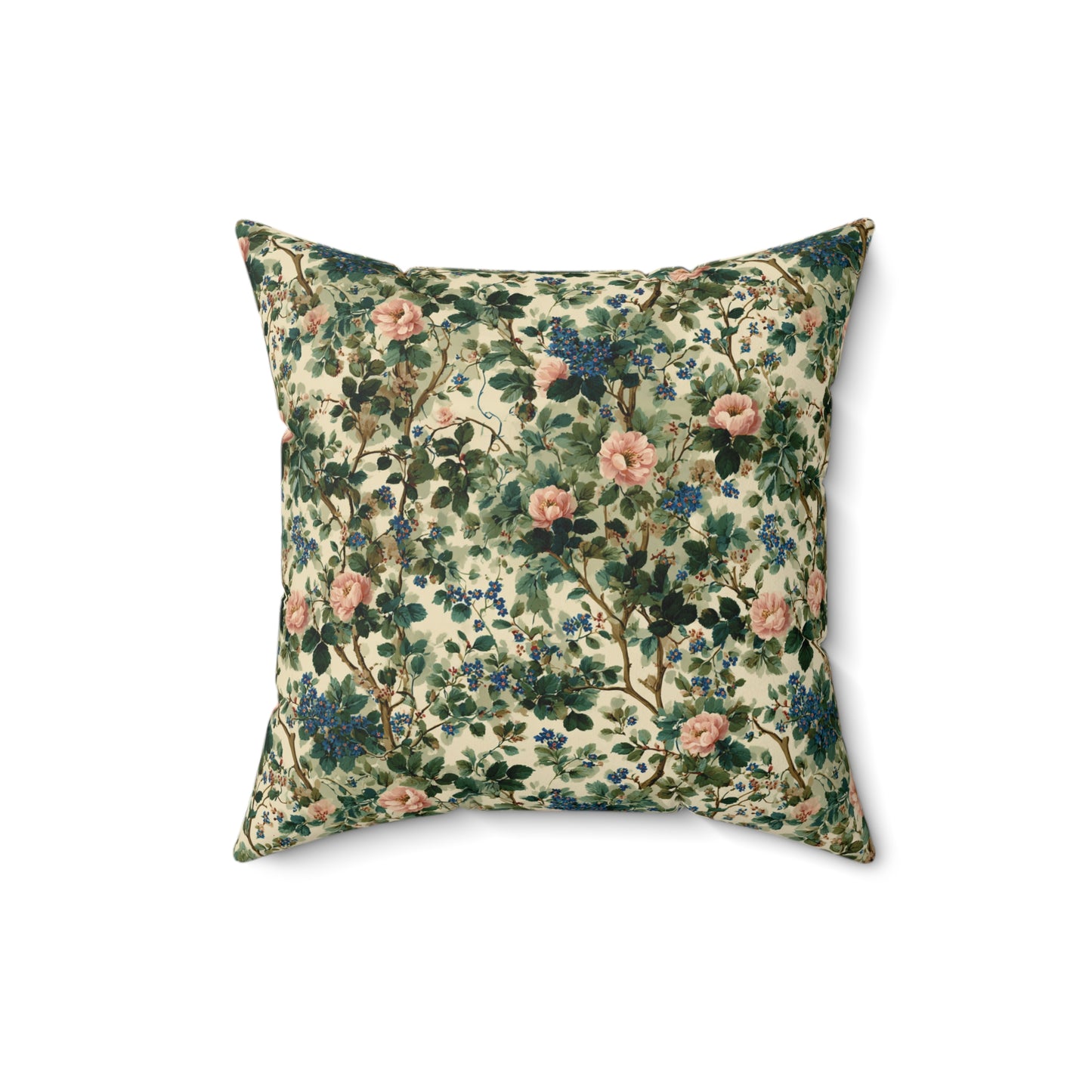 Vintage Floral Pattern Pillow | Pink Roses Green Vines Square Pillow