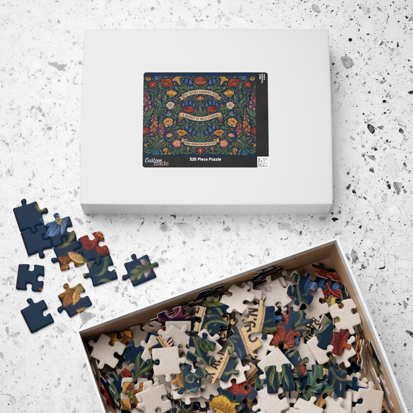 The Secret Garden Tale floral illustration Puzzle | wildflower folk art 110, 252, 520, or 1014 piece jigsaw