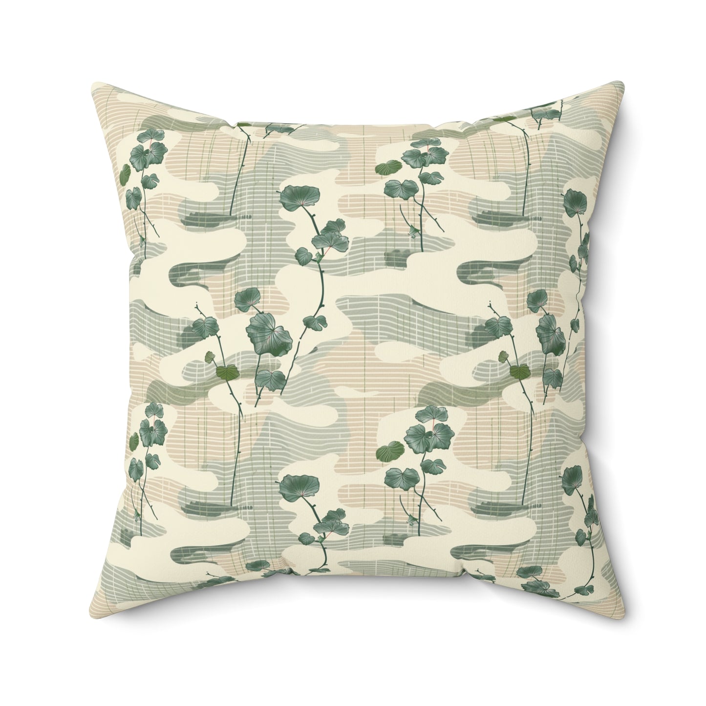 Botanical Japandi Pillow | Square Throw Pillow, Green Botanical Camouflage