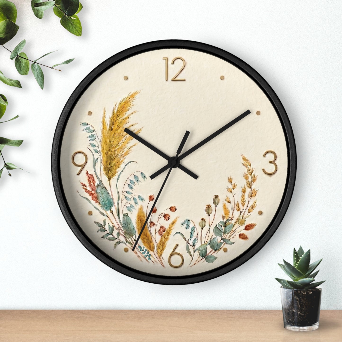 Dried Wildflower Bouquet Wall Clock | Boho Coastal Floral Home Decor