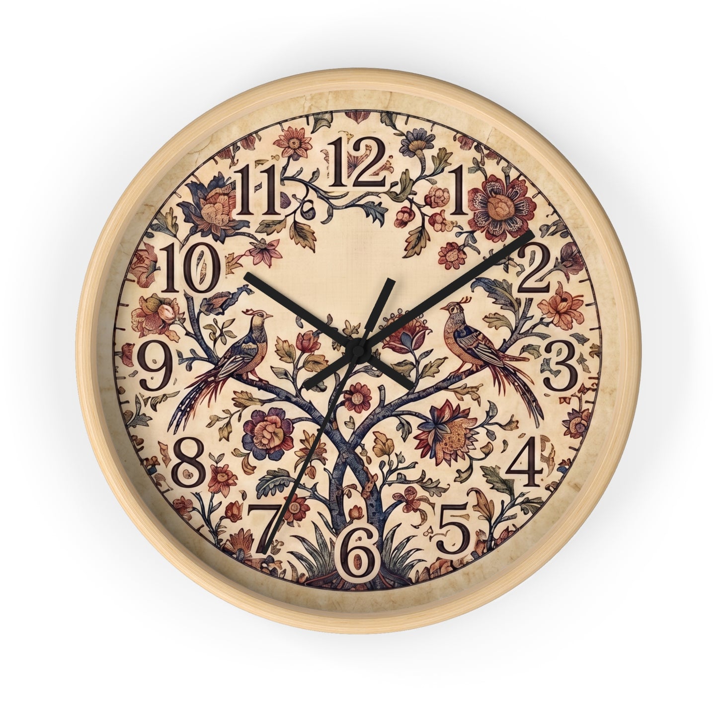 Vintage Palampore Floral Birds Wall Clock | Botanical Tree of Life Design
