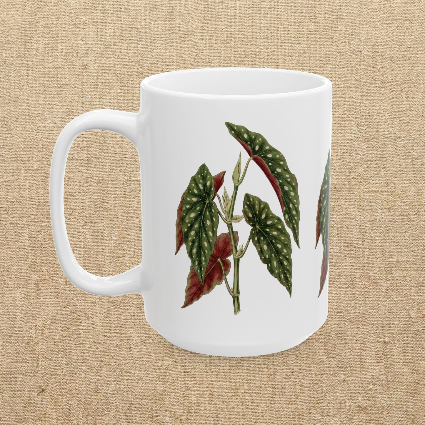 Begonia Maculata Illustration Mug | Polka Dot Begonia Ceramic Mug