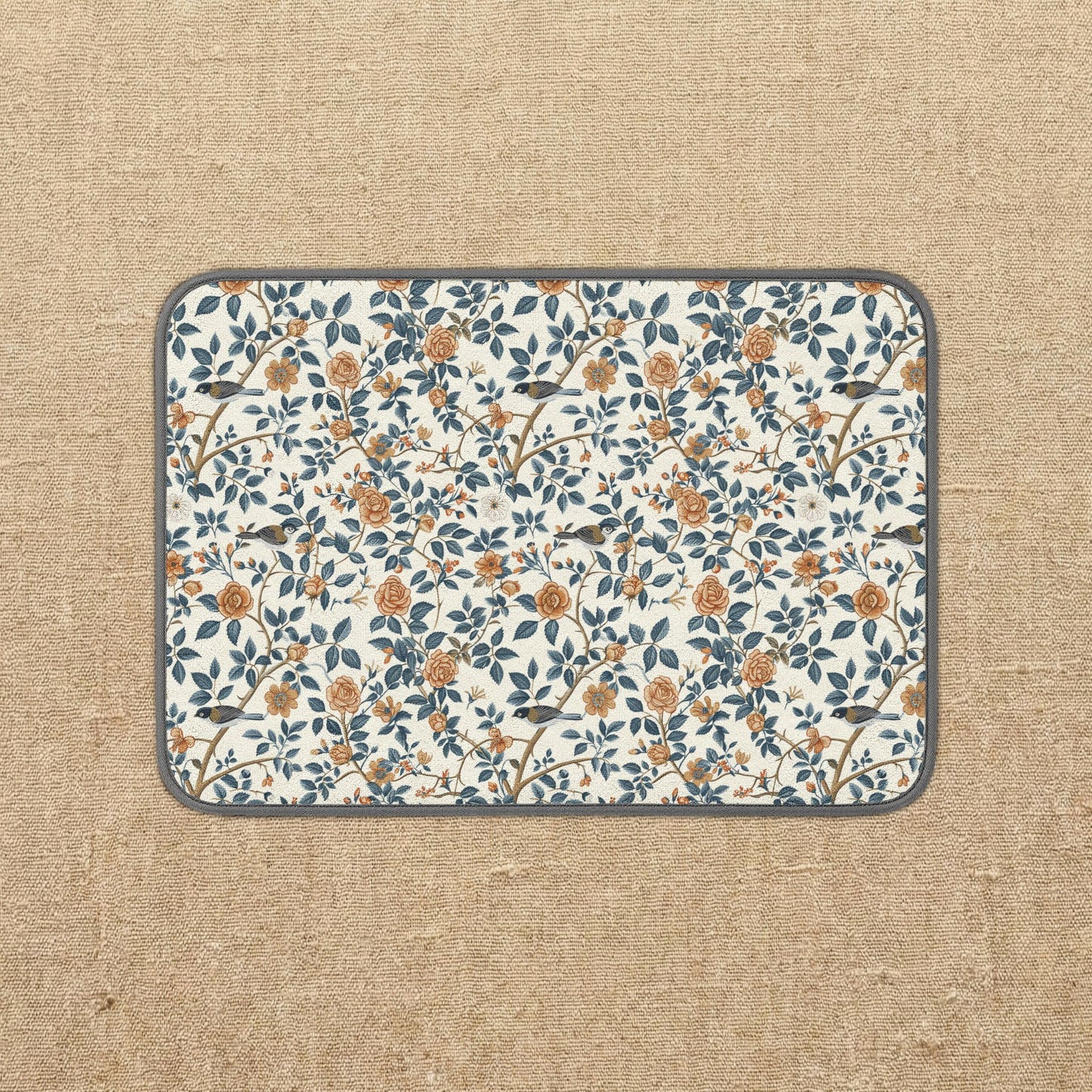 Blue and Rust Floral Vine Microfiber Kitchen Dish Mat | Floral Dish Drying Mat