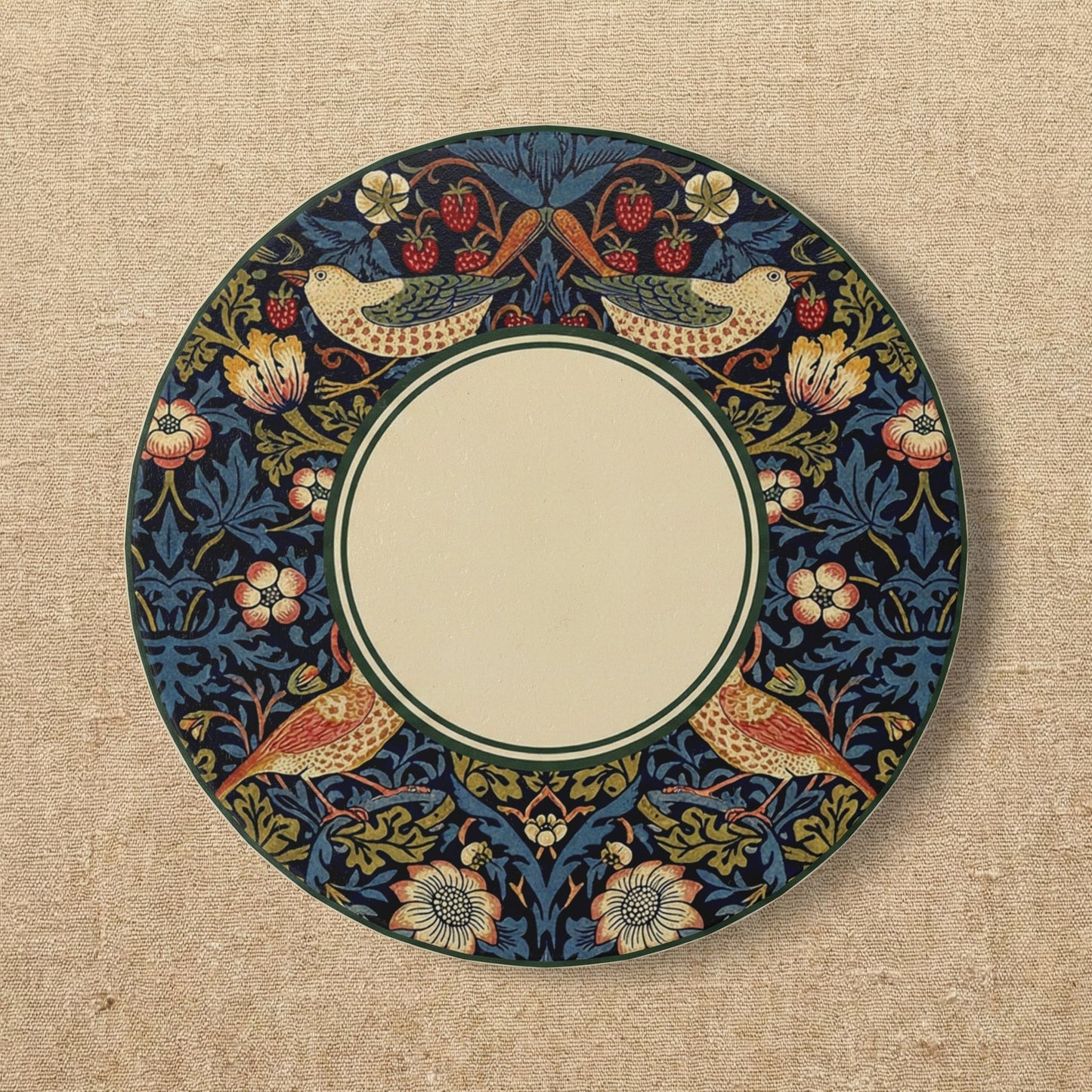 Strawberry Thief floral bird pattern Ceramic Coaster | William Morris inspired, cork back