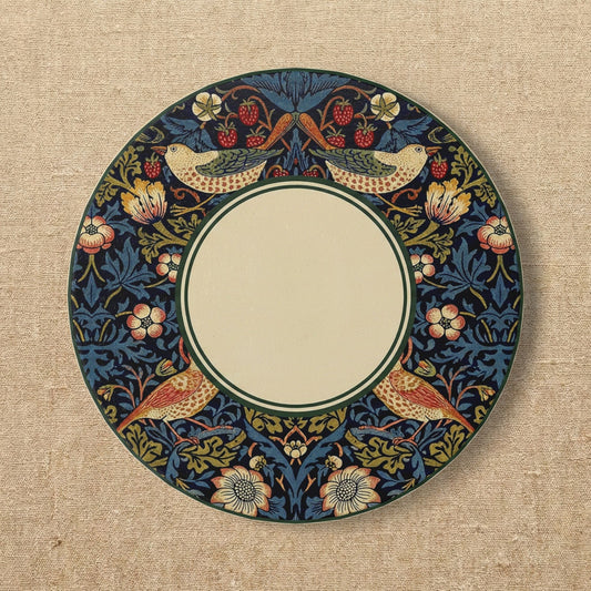 Strawberry Thief floral bird pattern Ceramic Coaster | William Morris inspired, cork back