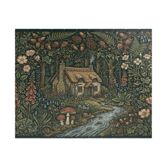 Cottage in Enchanted Forest Puzzle | 110, 252, 520, or 1014 Piece Woodland River Illustration