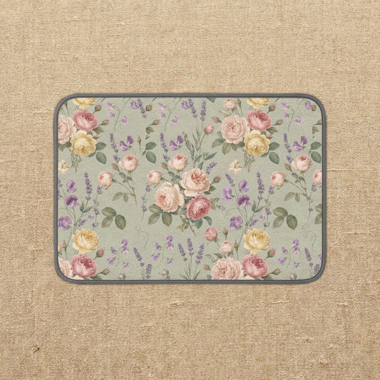 Vintage Rose and Lavender Pattern Microfiber Kitchen Dish Mat