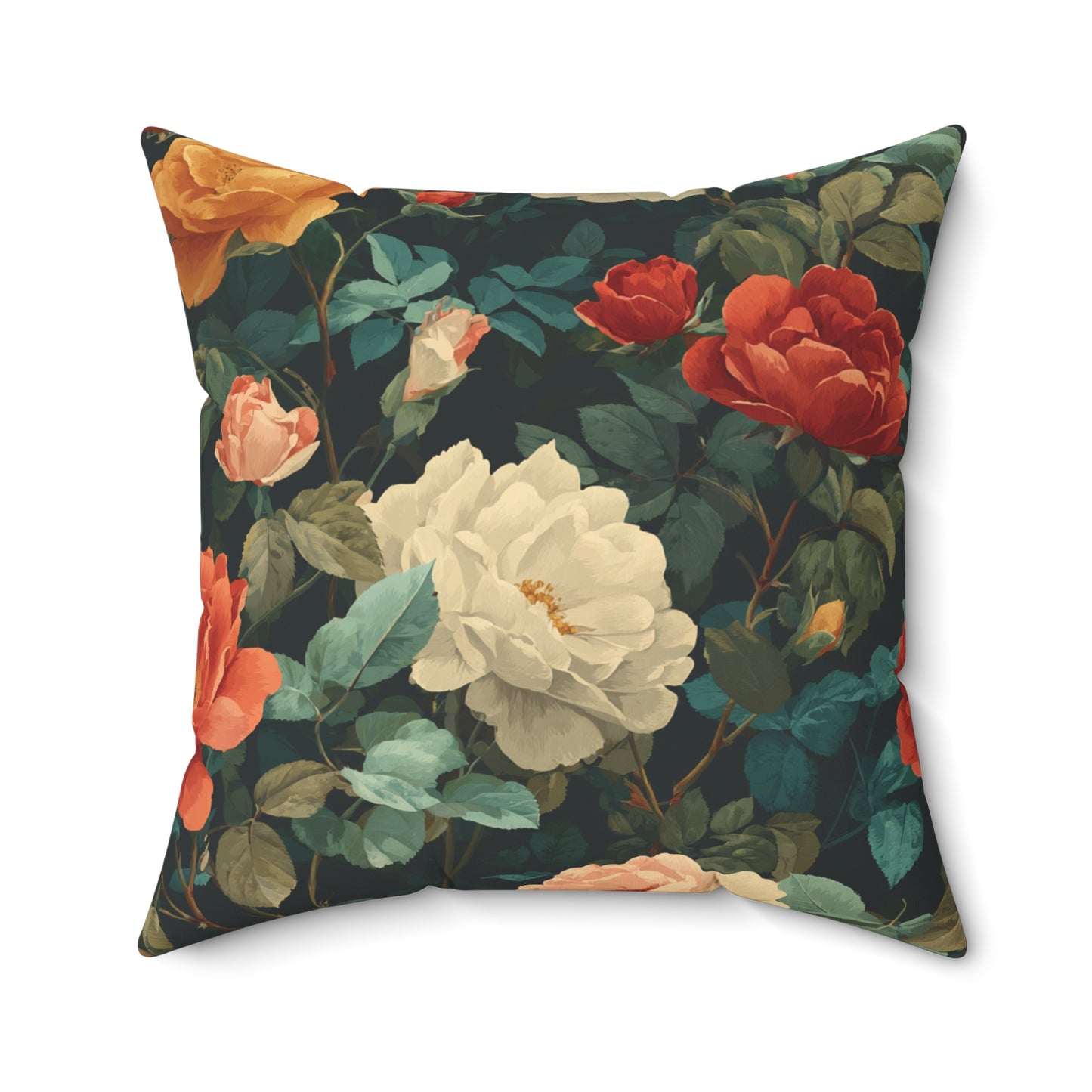Vintage Floral Rose Bouquet Pillow | Dark Botanical Throw Pillow