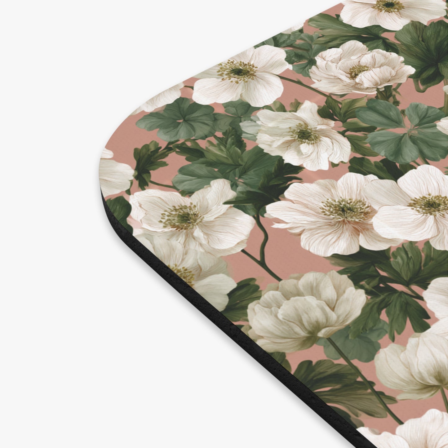 White Anemone Floral Mouse Pad | Pink Background, Botanical Desk Mat