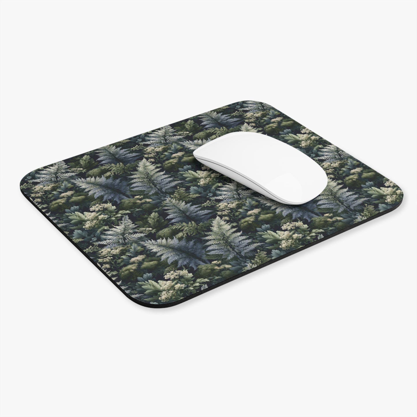 Vintage Fern Pattern Mouse Pad | Botanical Desk Mat, Green Foliage