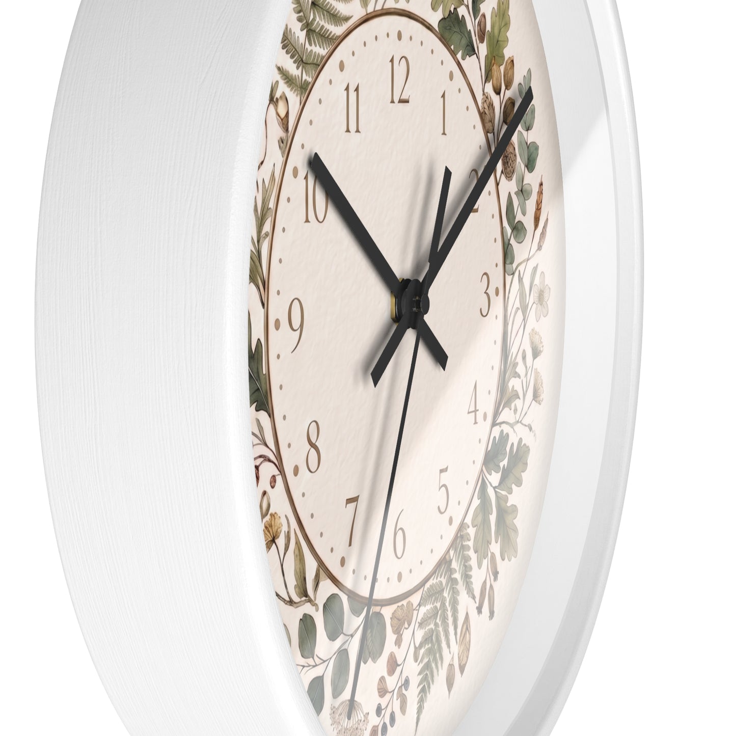 Botanical Wreath Wall Clock | Floral Foliage Illustration Clock, Neutral Nature Home Decor