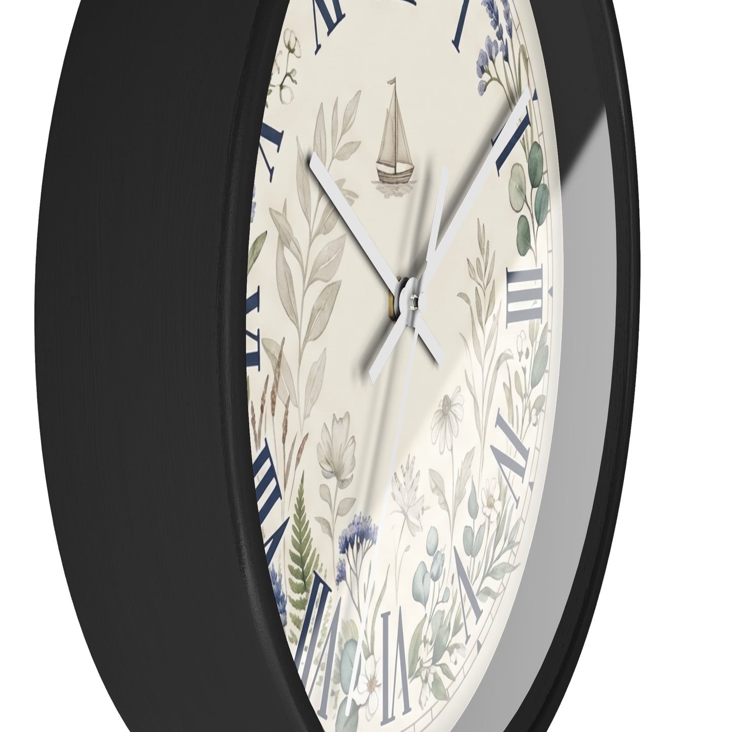Nautical Floral Roman Numeral Wall Clock | Coastal and Greenery