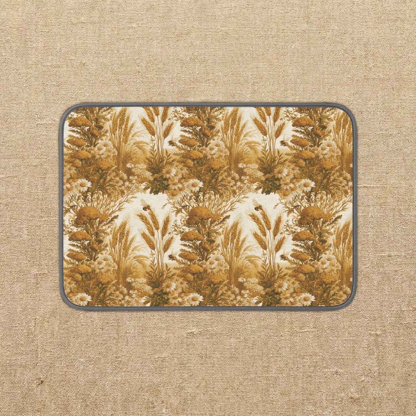 Vintage Wheat and Wildflowers Microfiber Kitchen Dish Mat | Rustic Botanical Print