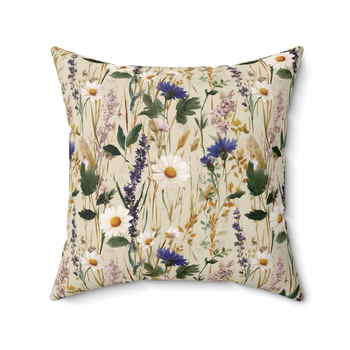 Wildflower Meadow Pillow | Daisies & Lavender Square Pillow