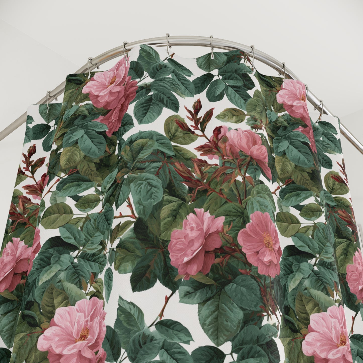 Vintage Pink Rose Floral Shower Curtain | Botanical Garden Pattern