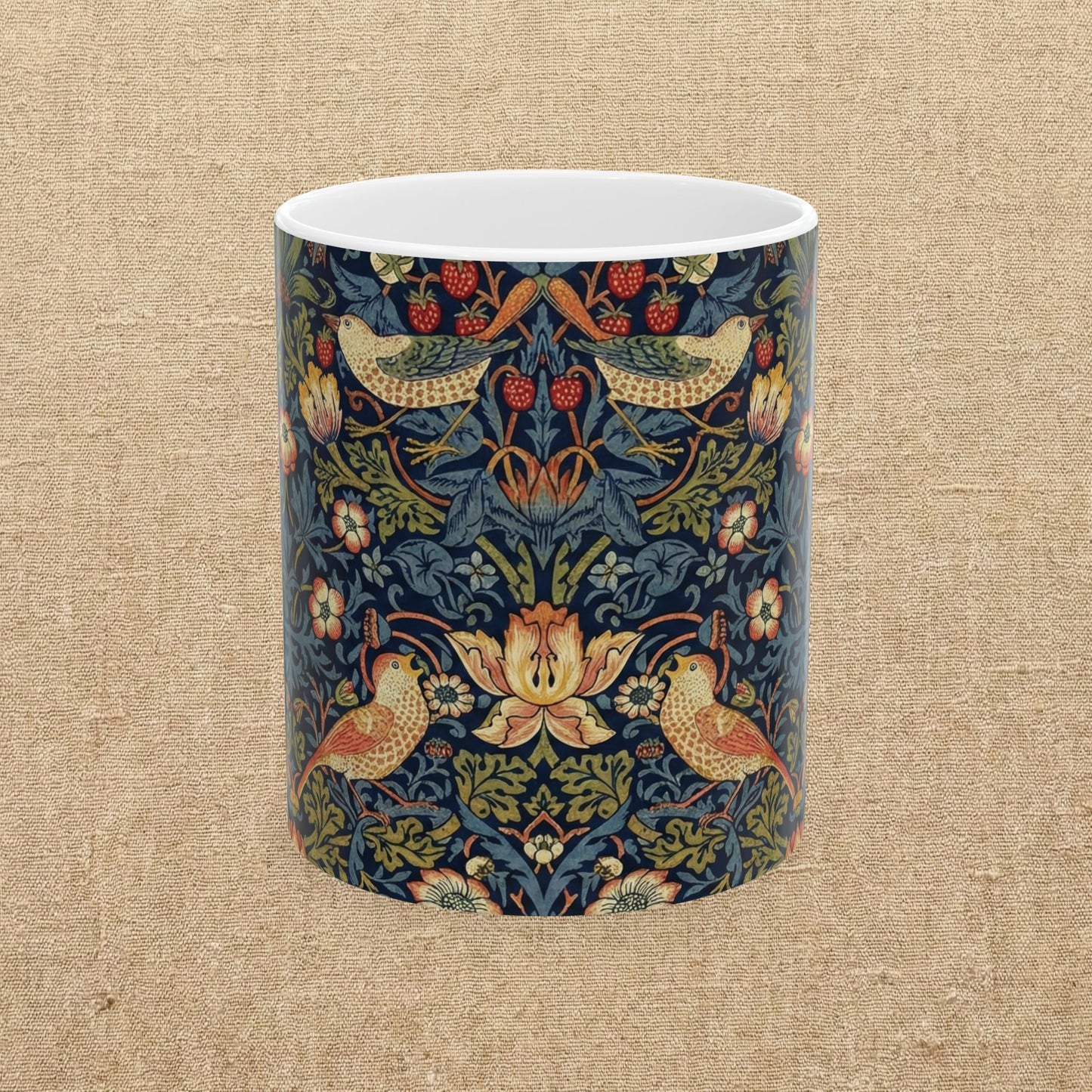 William Morris Style Strawberry Thief Pattern Mug | Bird Floral Ceramic Mug