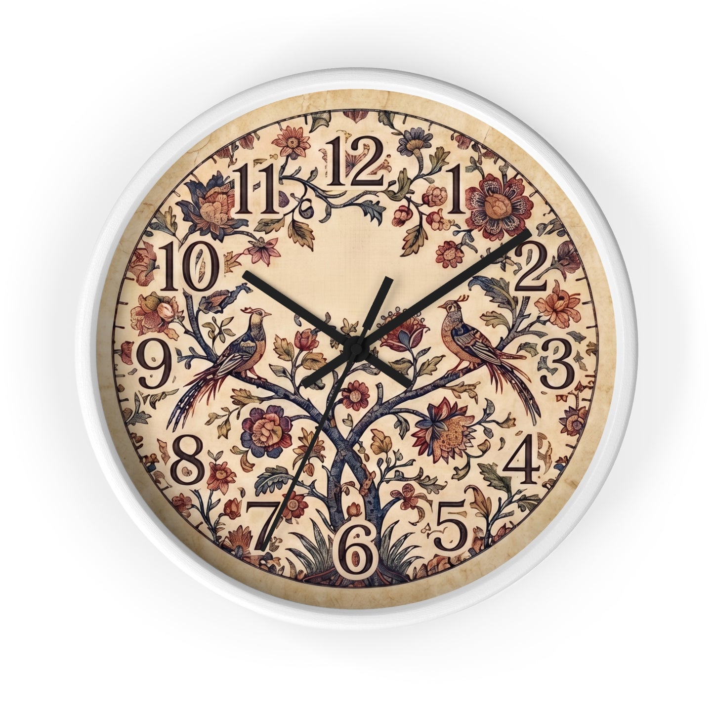 Vintage Palampore Floral Birds Wall Clock | Botanical Tree of Life Design
