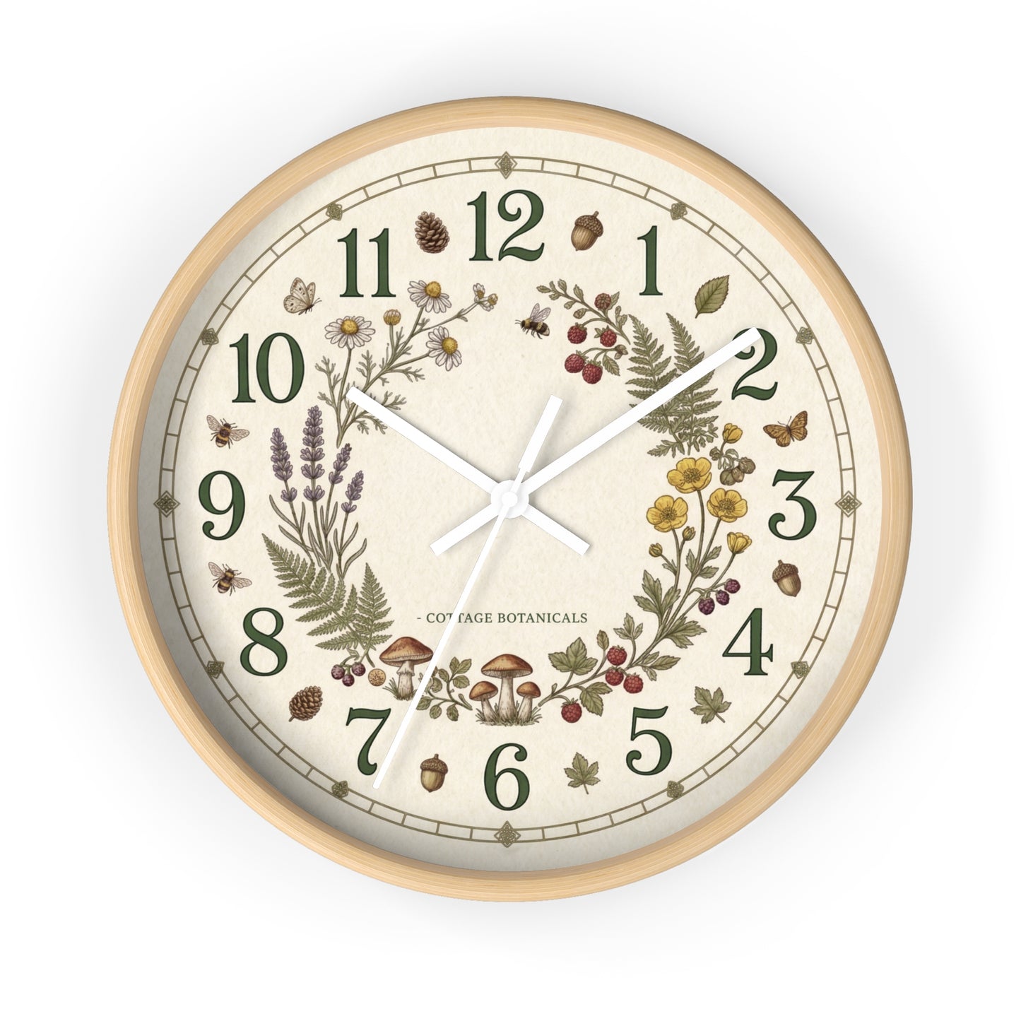 Botanical Wreath Wall Clock | Cottage Floral Timepiece