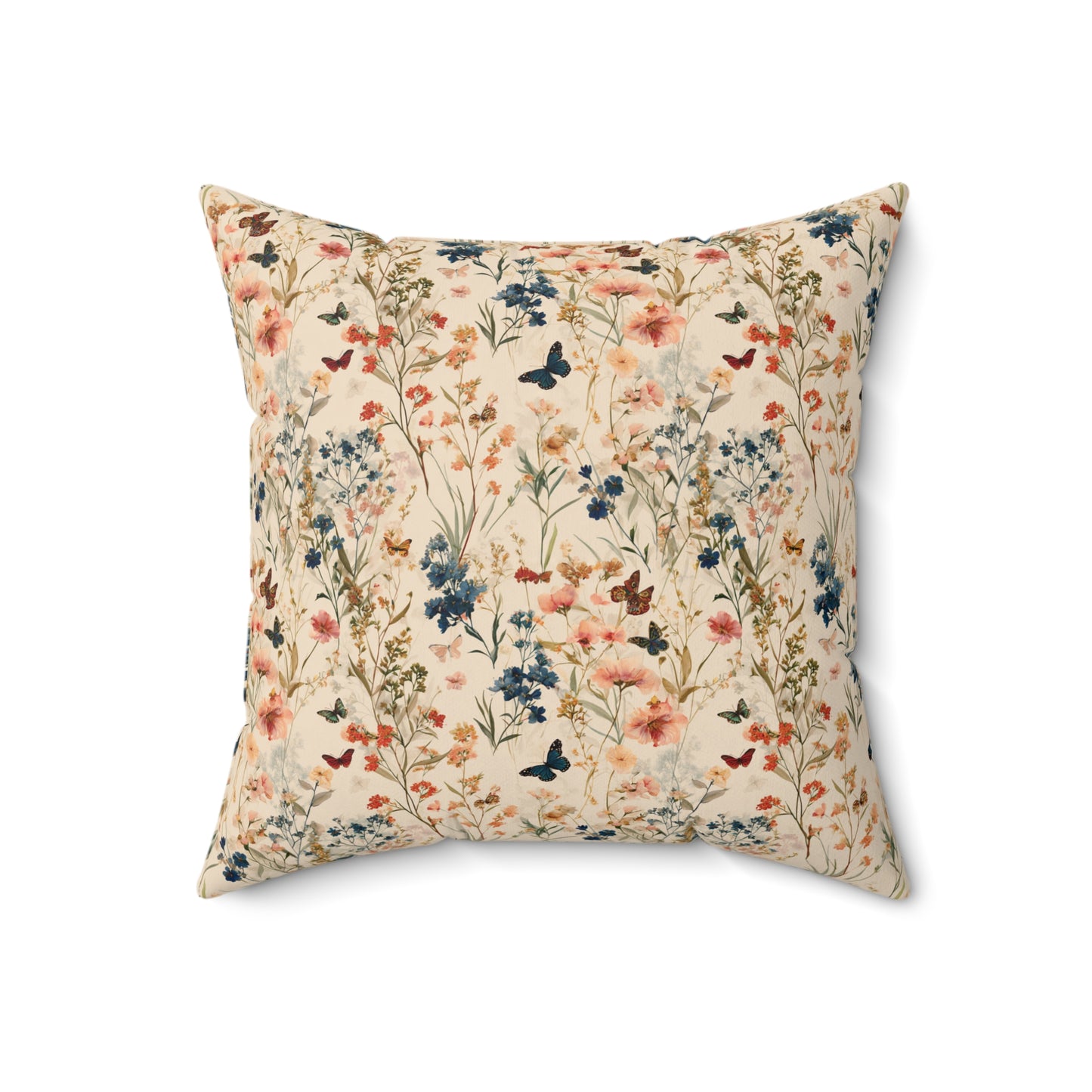 Vintage Wildflower and Butterfly Spun Polyester Square Pillow | Floral Throw Cushion