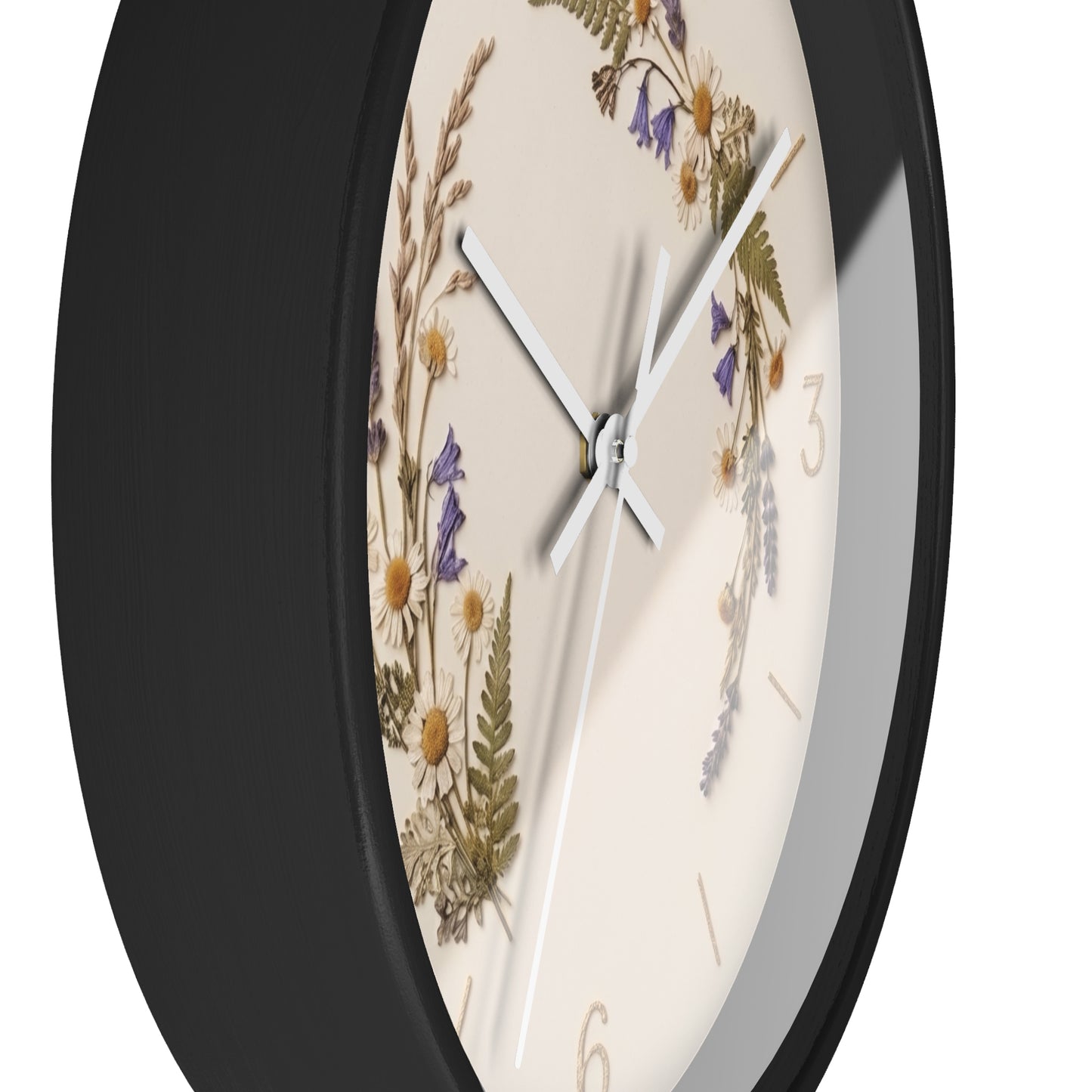 Wildflower Wreath Minimalist Wall Clock | Botanical Floral Timepiece