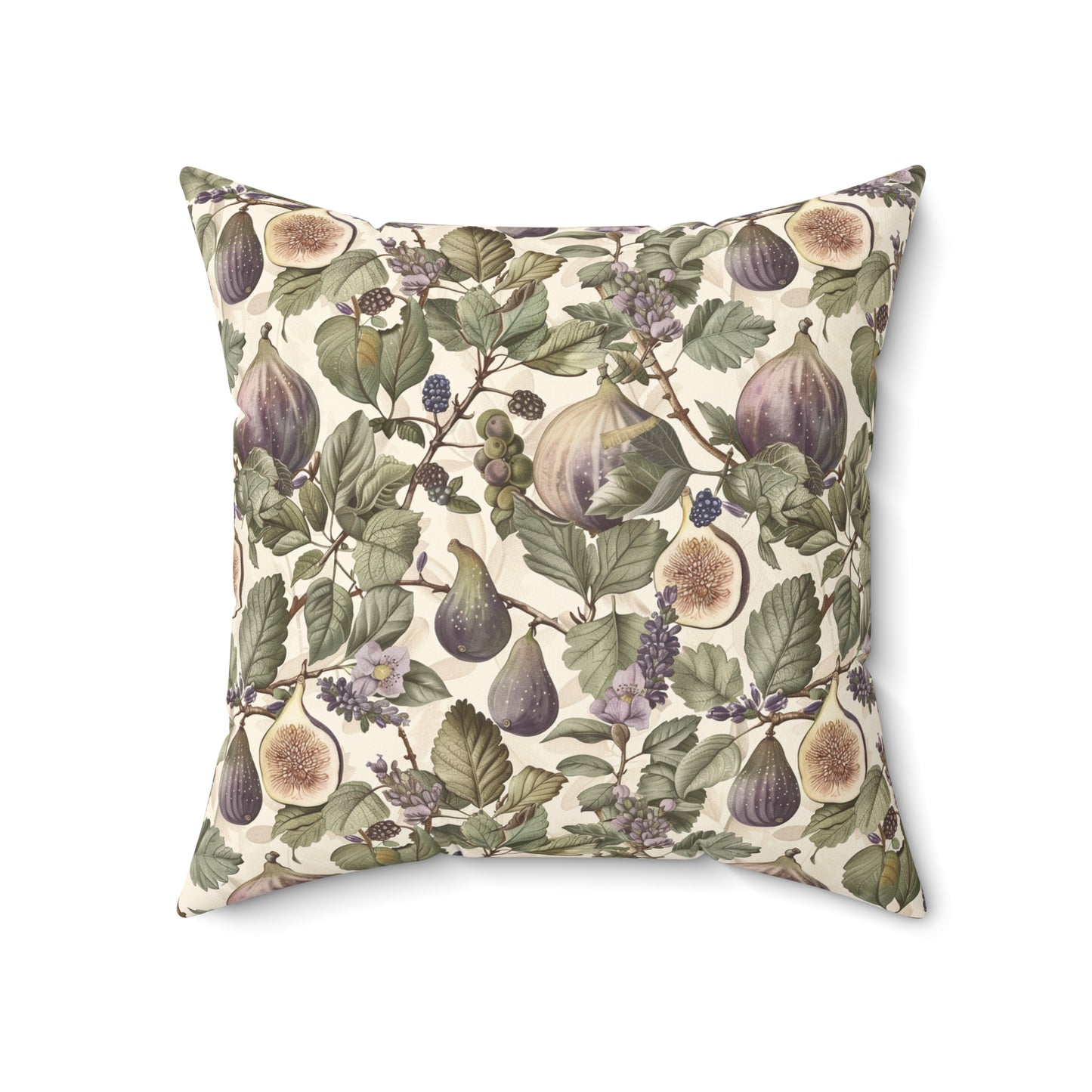Vintage Fig Botanical Pillow | Square Throw Pillow, Fruit Foliage Pattern
