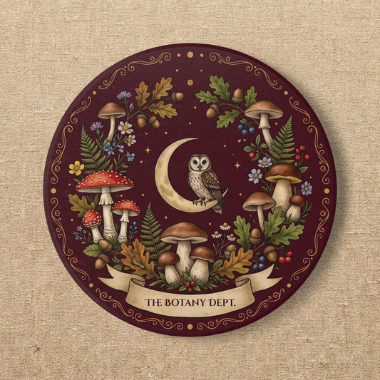 Custom Ceramic Coaster | Dark Cottagecore Mushroom Drink Mat | Personalized Gift | Botanical Celestial Nature Lover Tea Decor