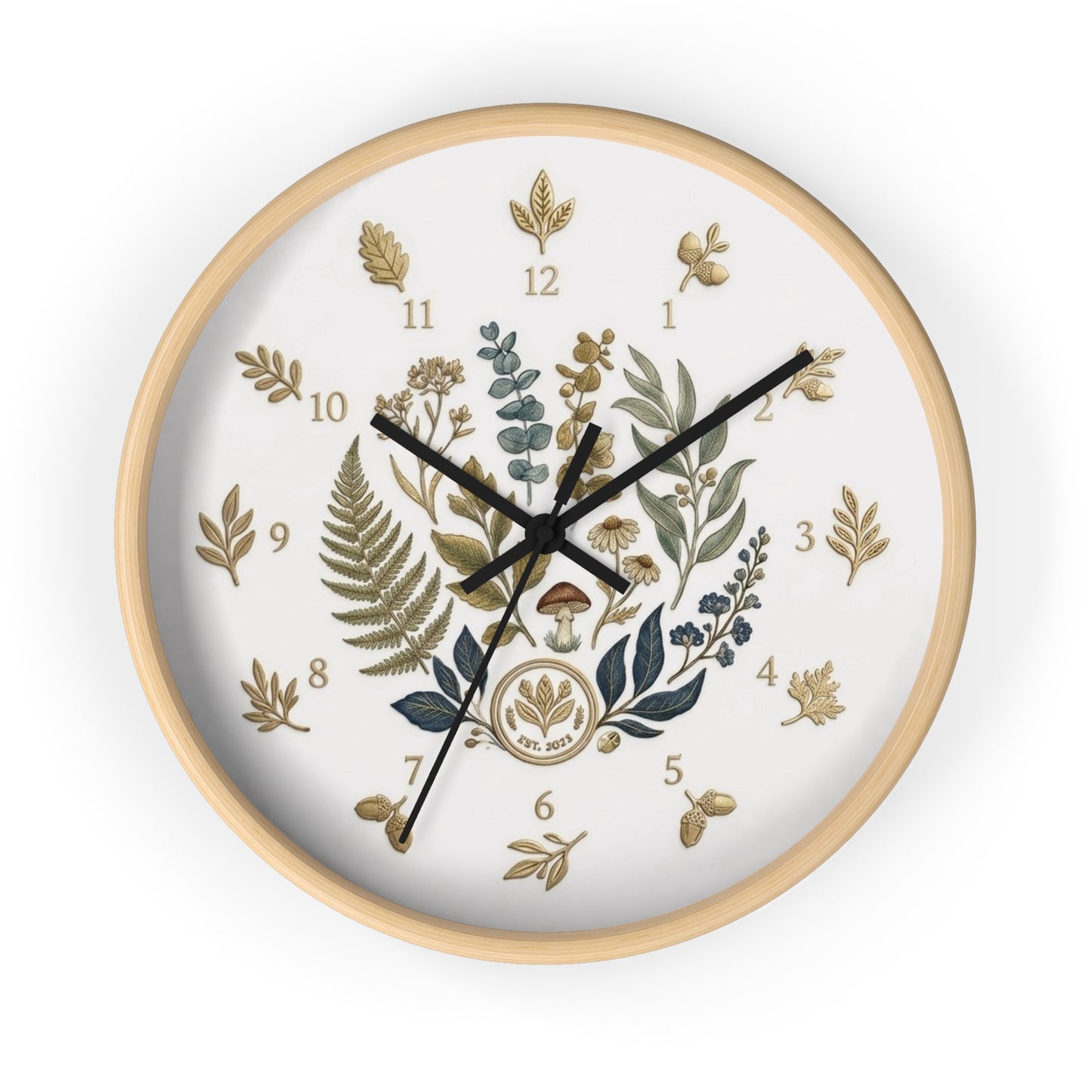 Botanical Wreath Wall Clock | Floral Fern Eucalyptus Illustration