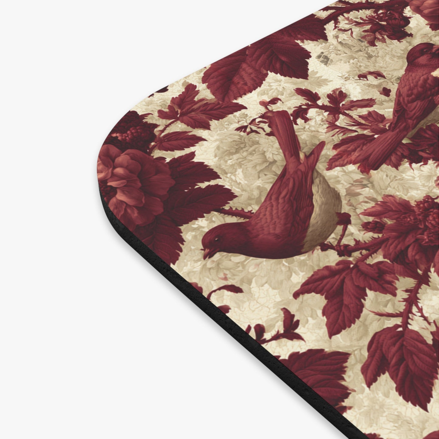 Vintage Rose & Bird Mouse Pad — Burgundy Floral Desk Mat
