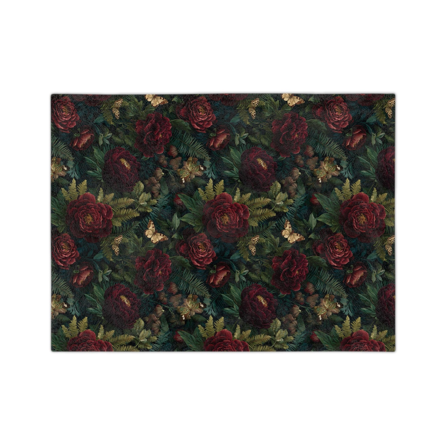 Dark Red Rose Floral Blanket | Vintage Botanical Pattern
