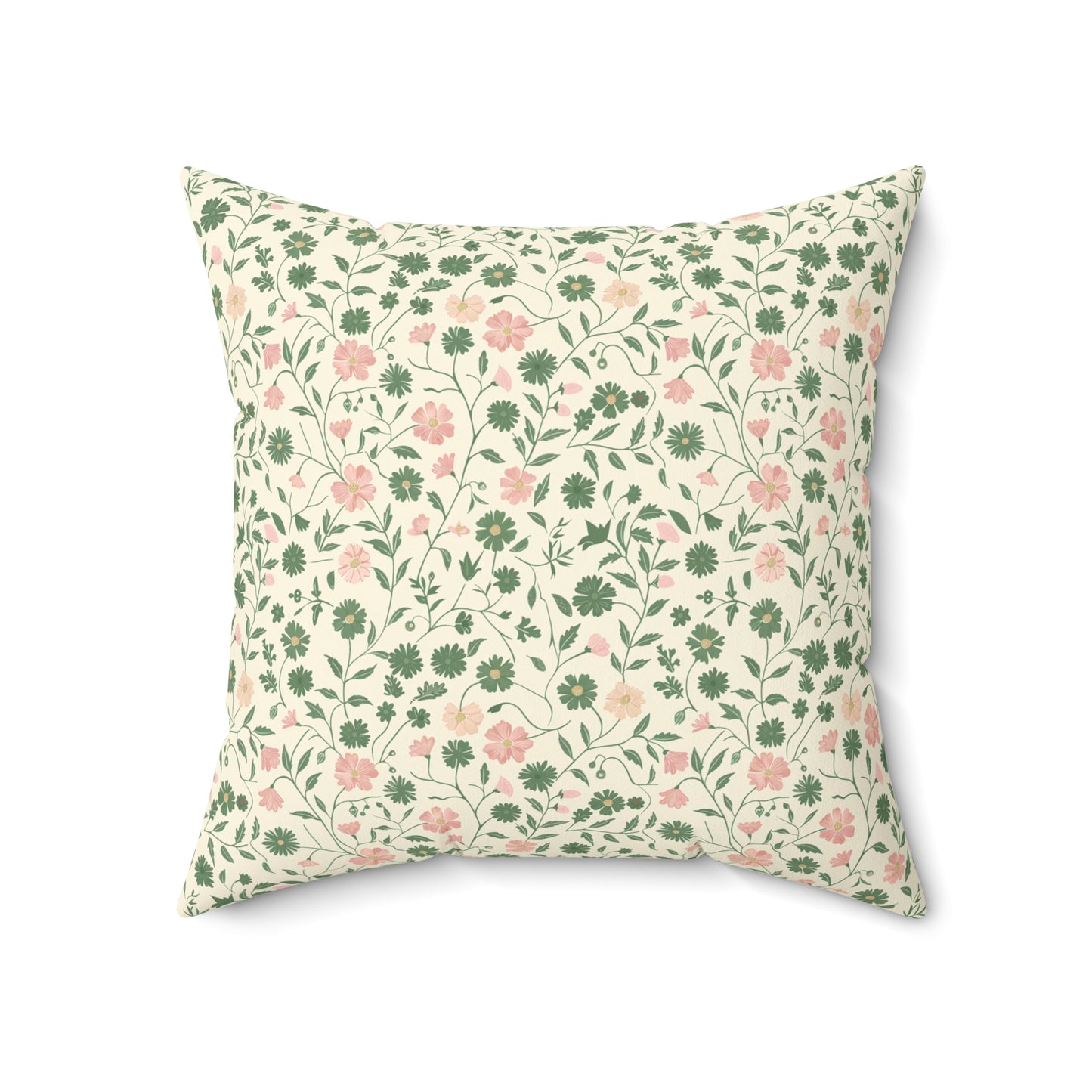 Pink Rose Vine Pattern Pillow | Square Decorative Throw Pillow